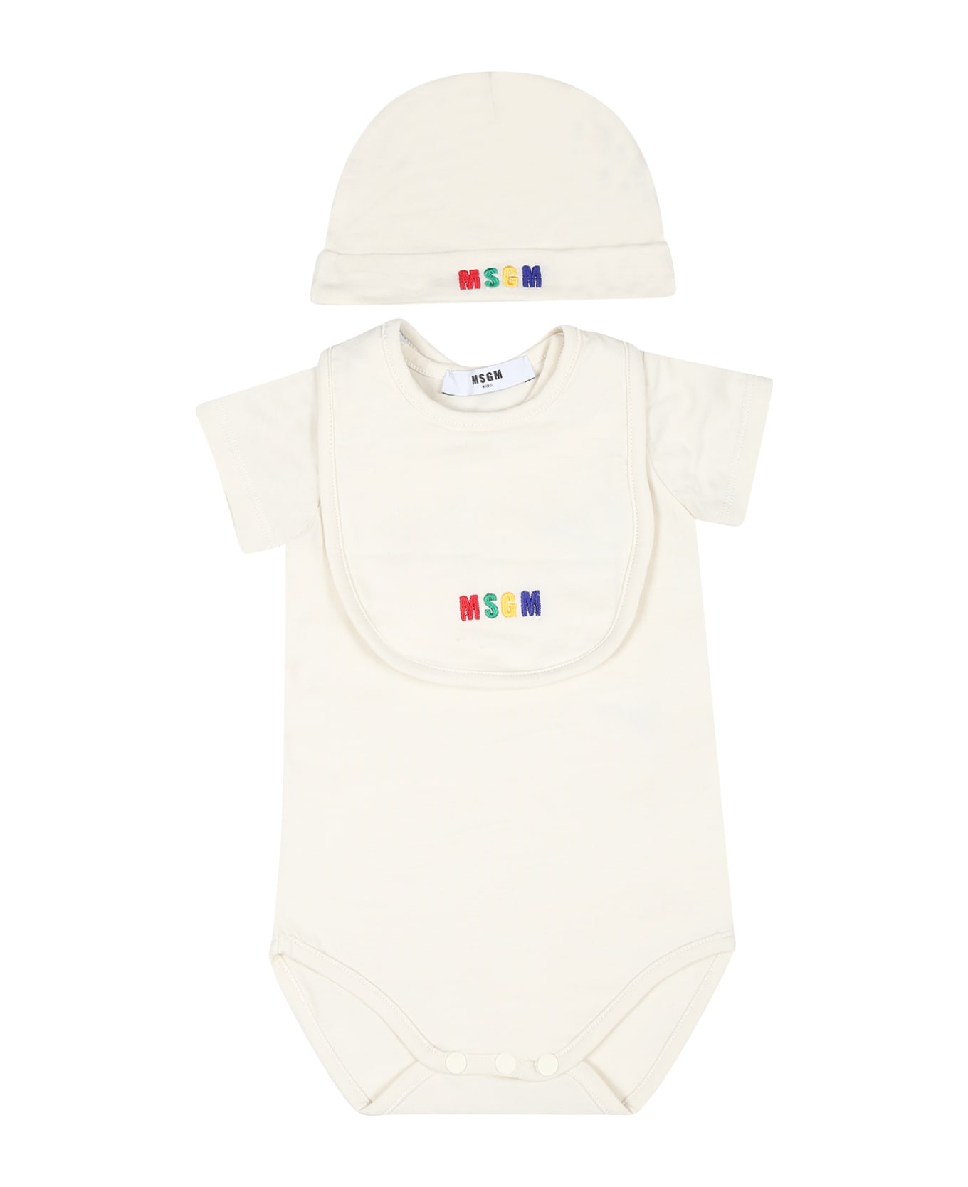 MSGM Ivory Bodysuit Set For Babykids With Logo - Ivory ボディスーツ＆セットアップ