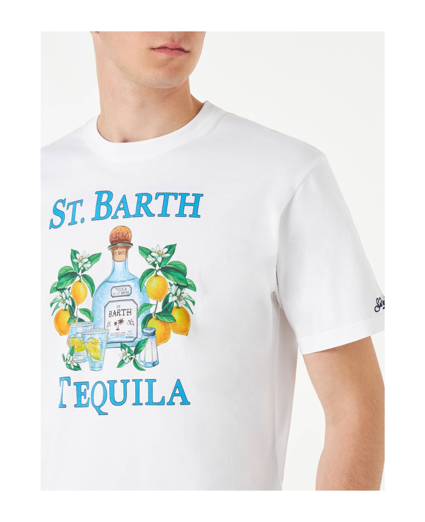 MC2 Saint Barth Man Cotton T-shirt With St. Barth Tequila Print - WHITE