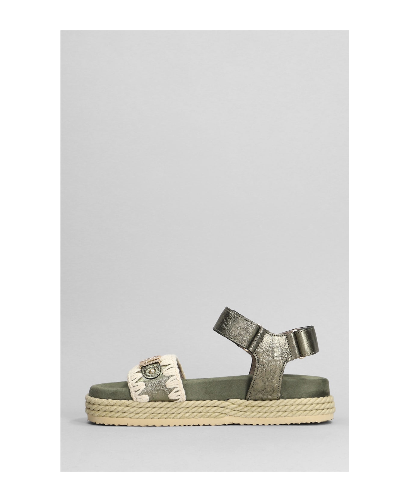 Mou Rope Bio Sandal Flats In Green Suede And Leather - green サンダル