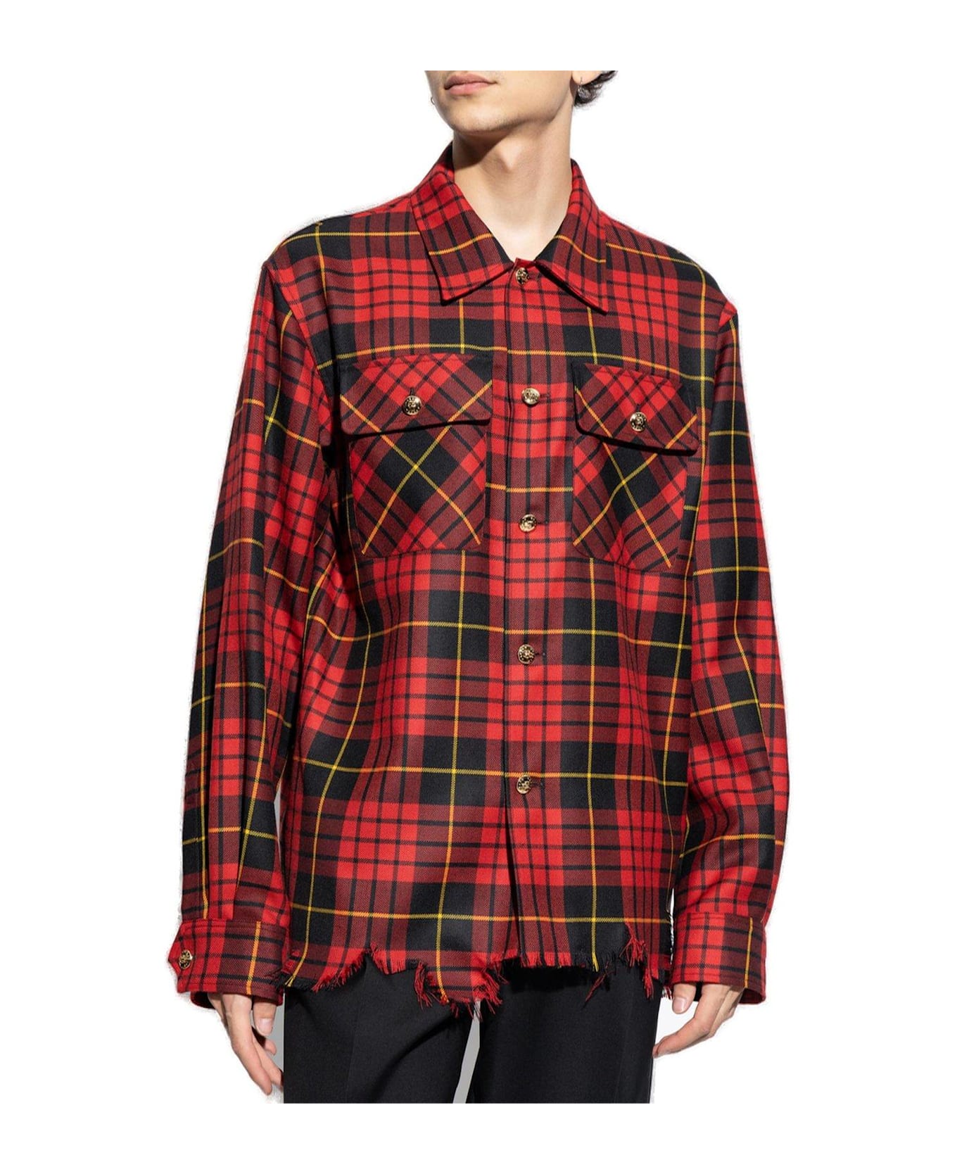 Alexander McQueen Distressed Tartan Overshirt - RED