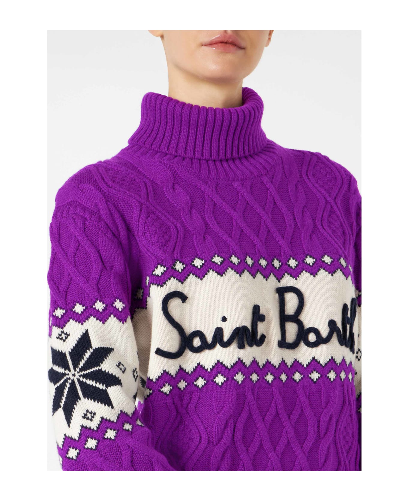 MC2 Saint Barth Woman Half-turtleneck Sweater With Saint Barth Lettering - PURPLE