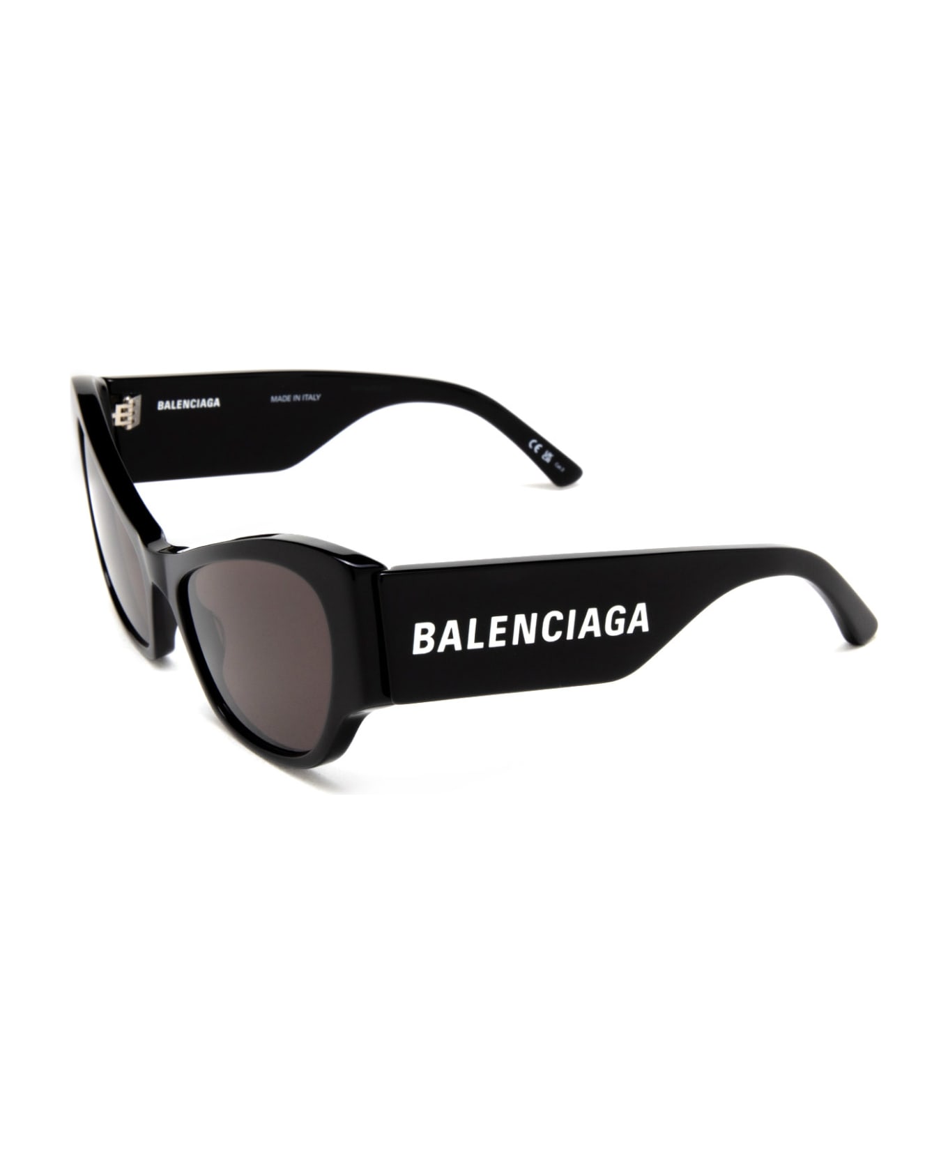 Balenciaga Eyewear Flat Temple Logo Sided Cat-eye Sunglasses - 001 BLACK BLACK GREY