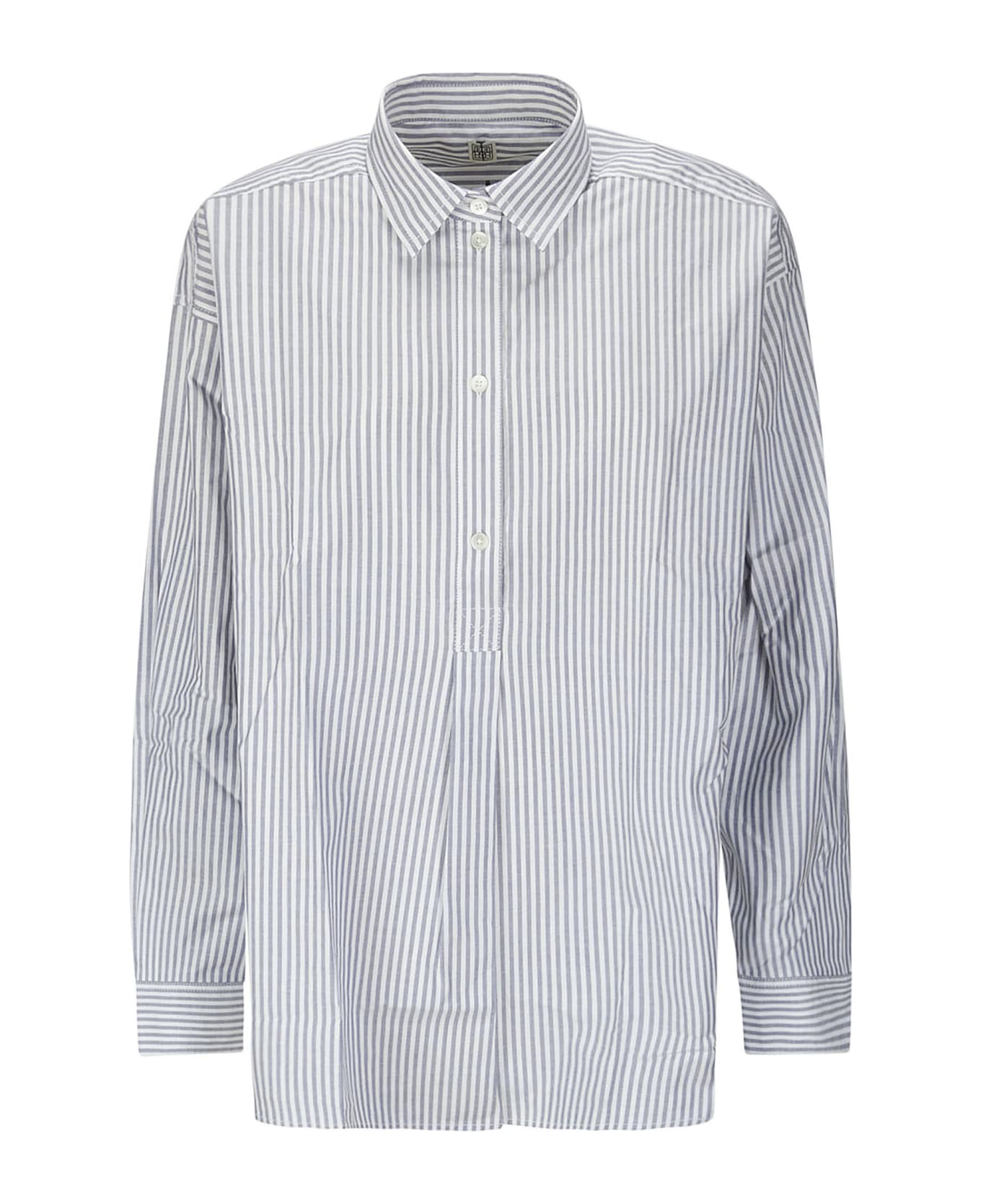 Totême Striped Half-placket Shirt - BLUE/WHITE