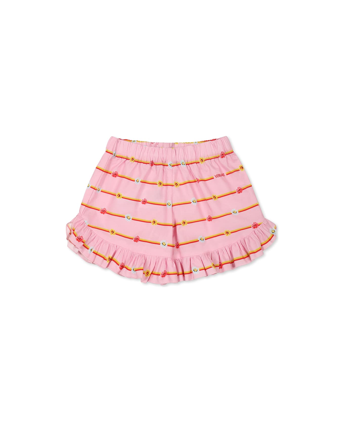 Versace Pink Shorts For Girl With Logo - Pink