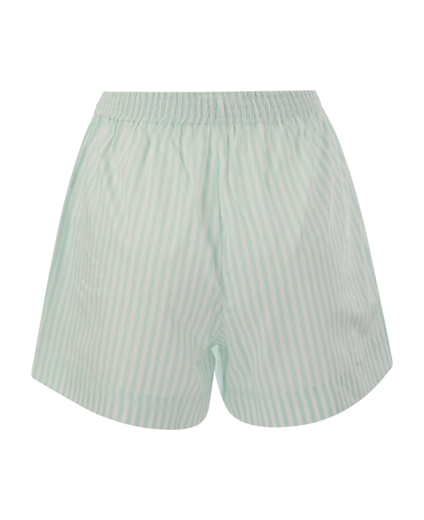MC2 Saint Barth Meave - Striped Cotton Shorts - White/water Green