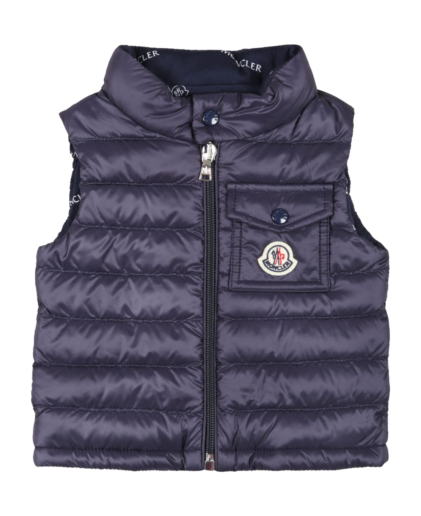 Moncler Blue Gilet "vard" For Baby Boy With Logo Patch - Blue