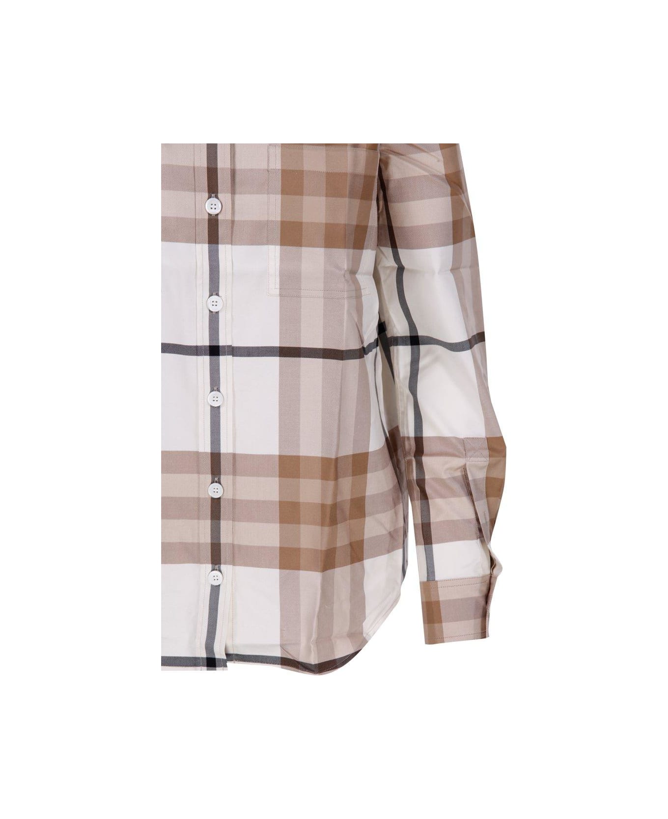 Burberry Checked Long-sleeved Shirt - Bianco e Beige シャツ