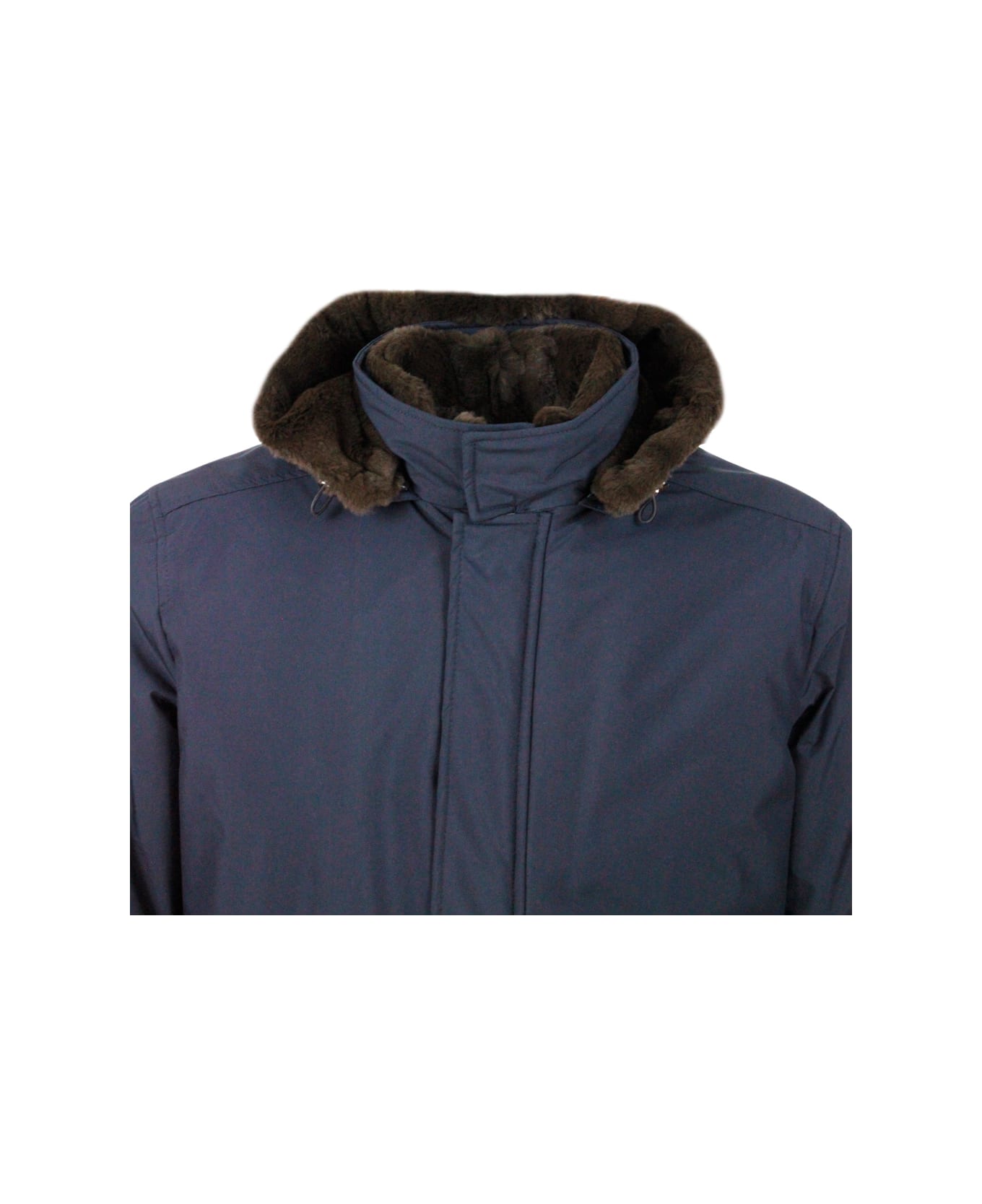 Barba Napoli 3/4 Length Luxury Jacket Padded In Technical Fabric With Precious And Precious Lapin Lining And Detachable Hood. Zip Closure And Front Pockets - Blu ジャケット