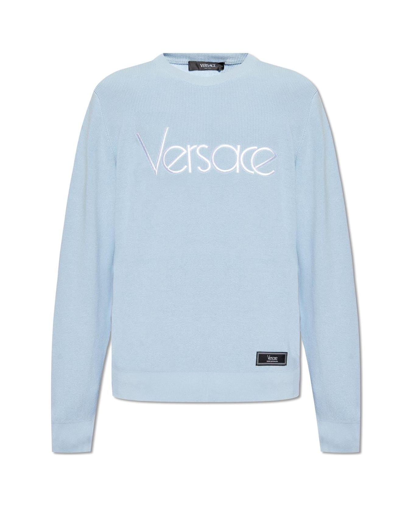 Versace Sweater With Logo - Pastel Blue フリース