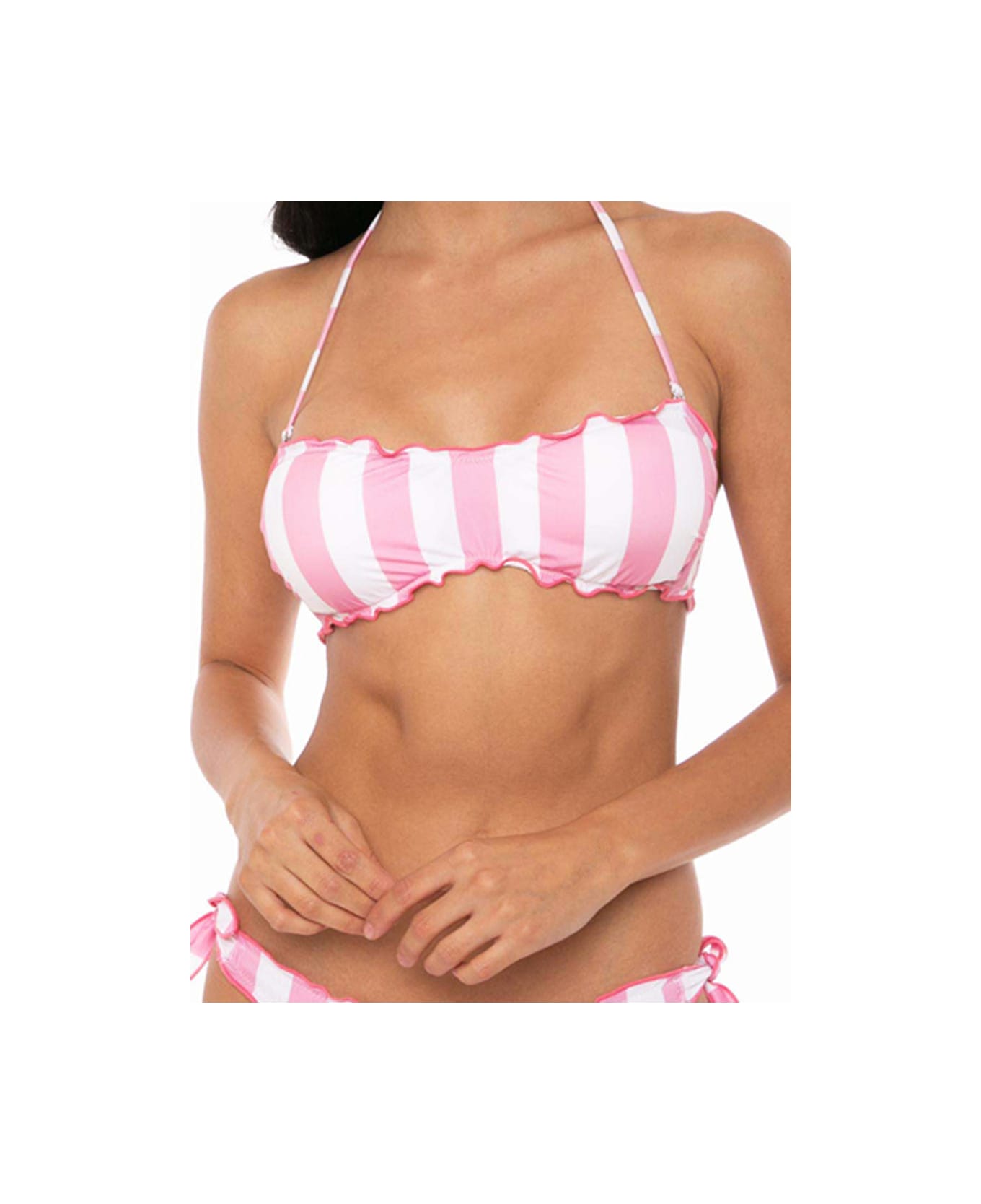 MC2 Saint Barth Woman Bandeau Top Swimsuit With Stripes - PINK
