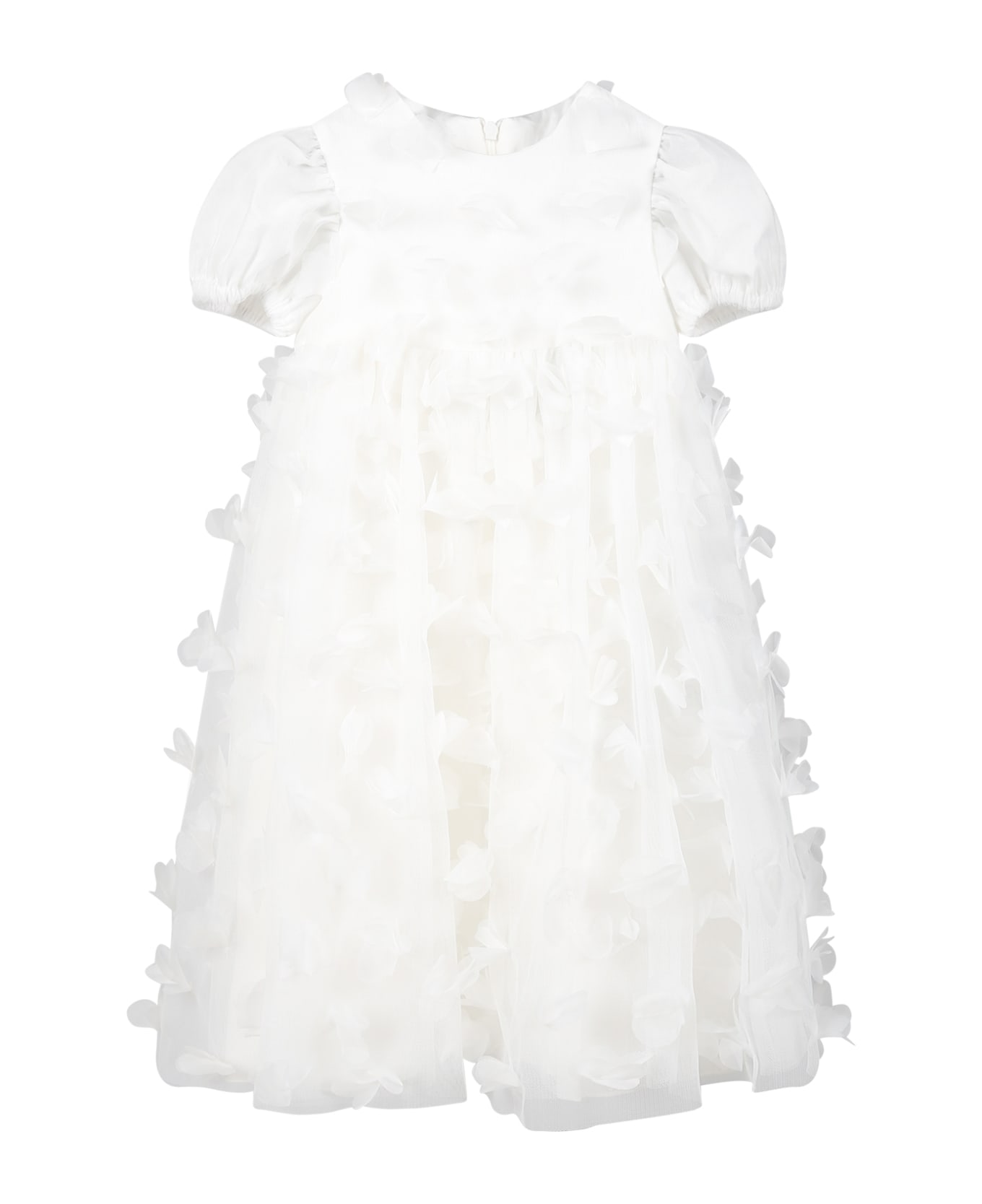 Simonetta White Dress For Baby Girl With Tulle Applications - White