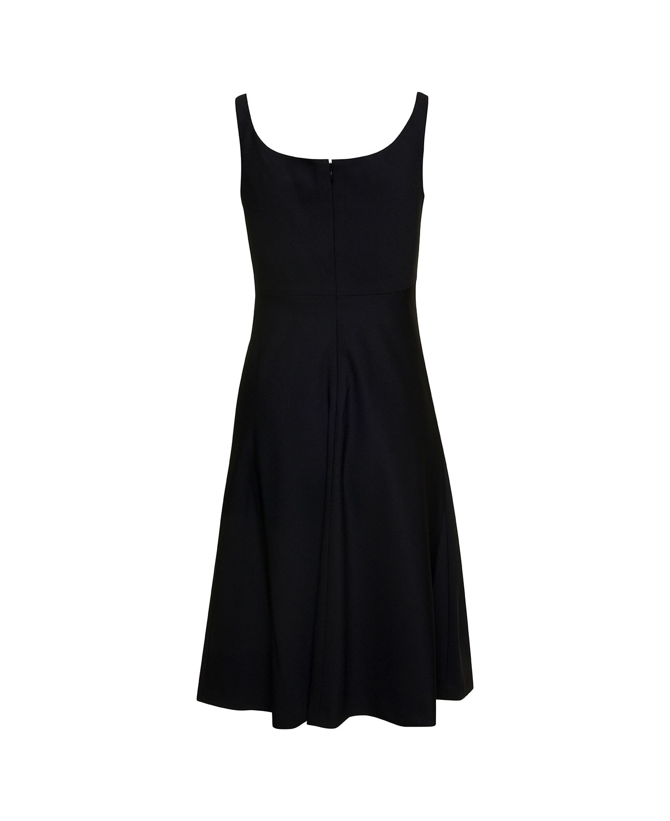 Theory Mini Black Flared Dress With U Neckline In Wool Blend Woman - Black