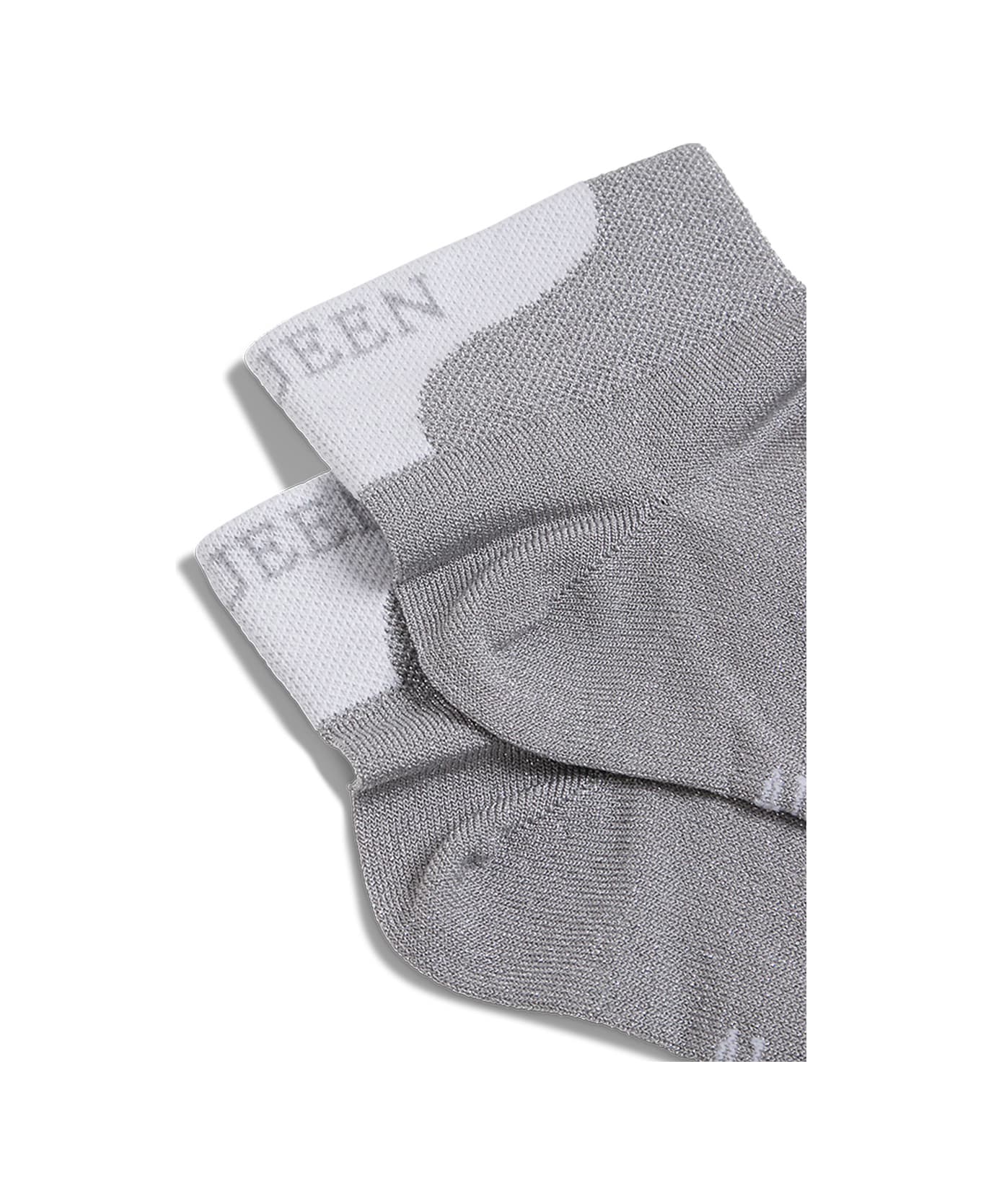 Alexander McQueen Silver Lurex Socks With Logo Print - Metallic