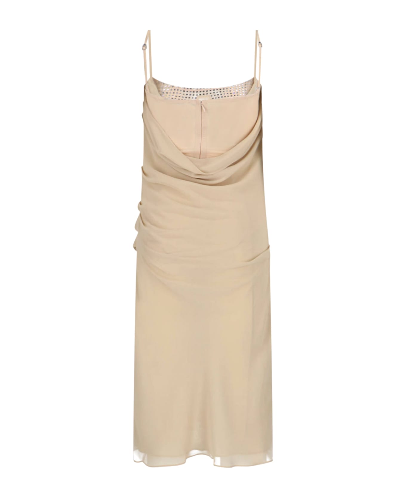The Attico Midi Dress With Rhinestones - Beige