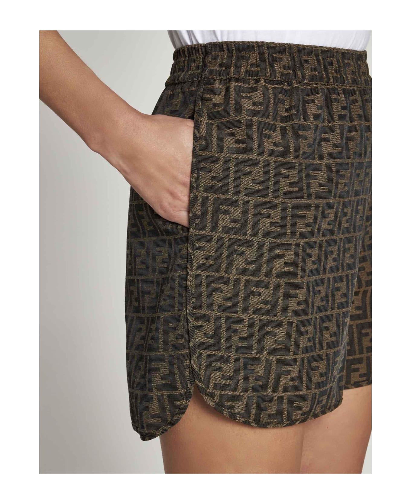 Fendi Ff Logo Cotton-blend Shorts - W Tobacco