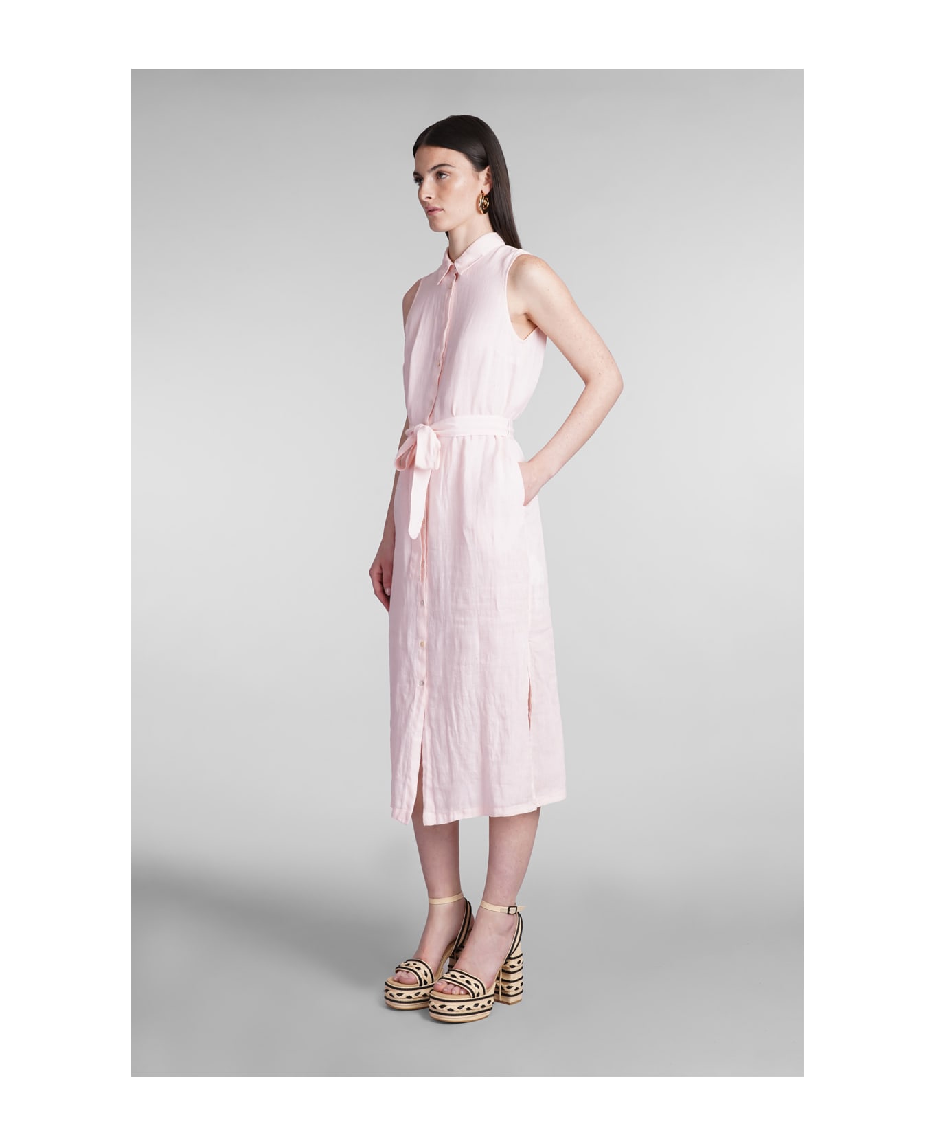 120% Lino Dress In Rose-pink Linen - rose-pink ワンピース＆ドレス