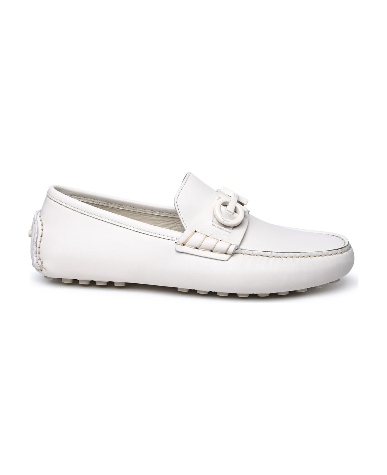 Ferragamo White Leather Loafers - IVORY