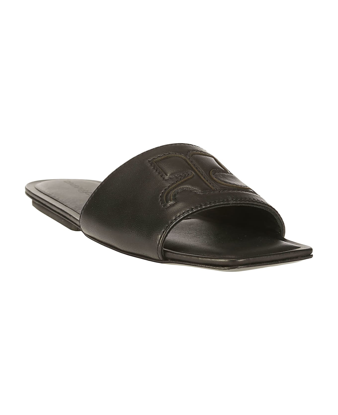 Courrèges Ac Leather Slides - BLACK