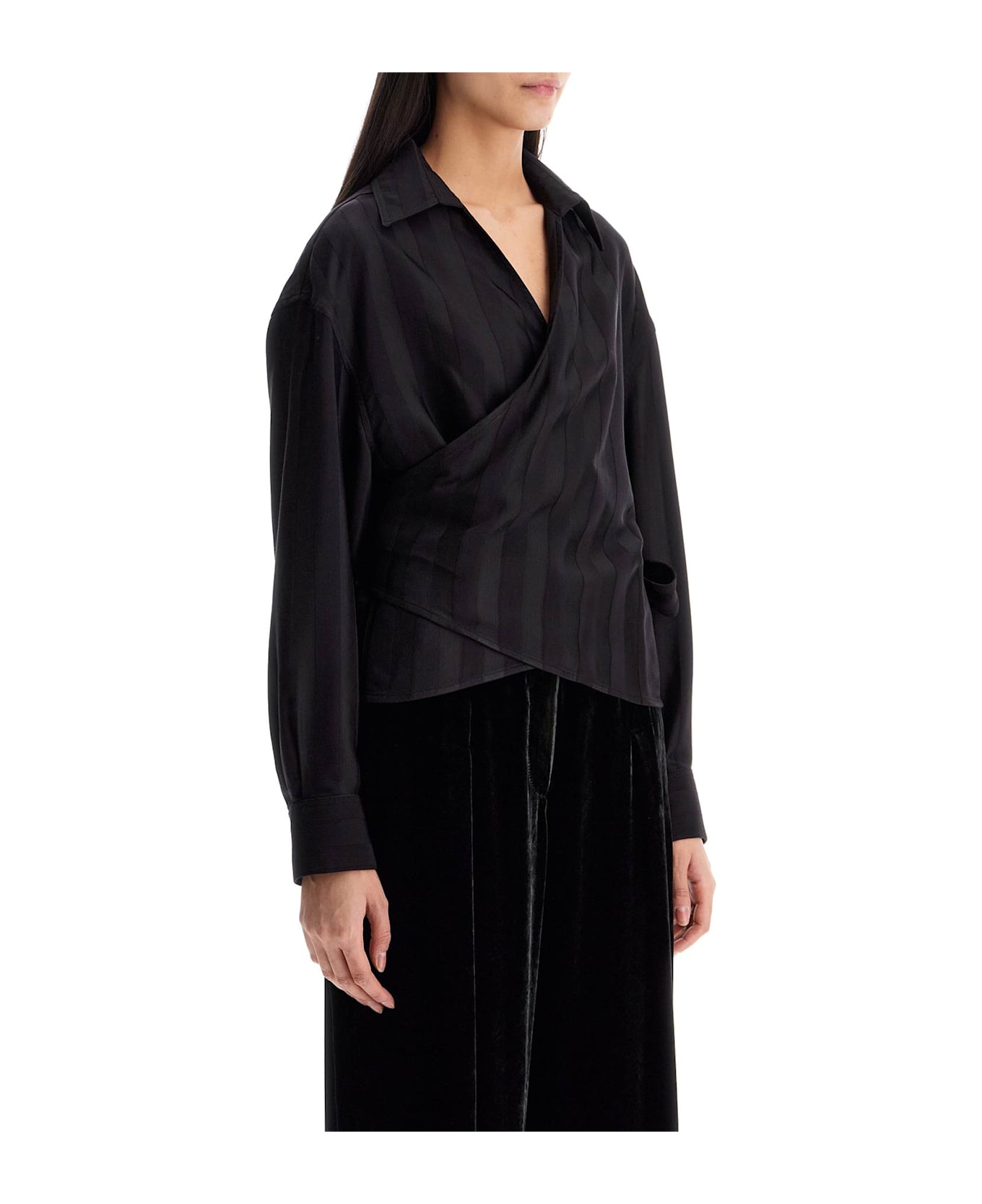 Golden Goose Women's Wrap Shirt In Night Stripe Viscose - NIGHT SHADE (Black)