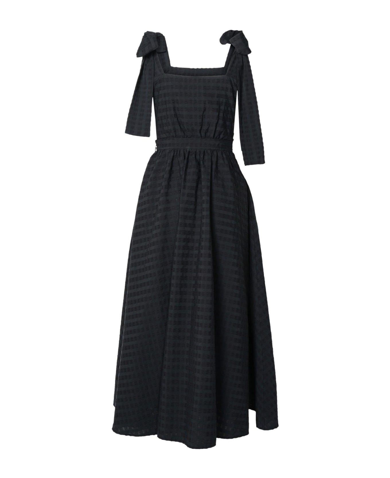 MSGM Square Neck Striped Flare Dress - Black