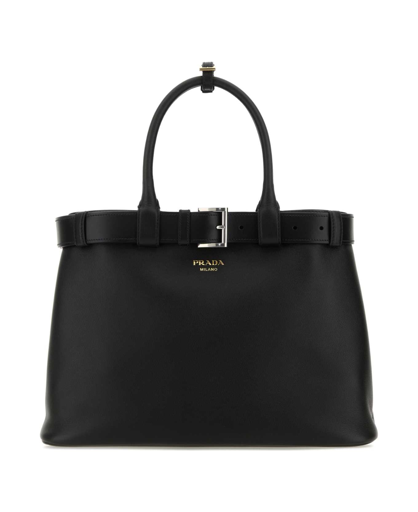 Prada Black Leather Prada Buckle Large Handbag - NERO トートバッグ