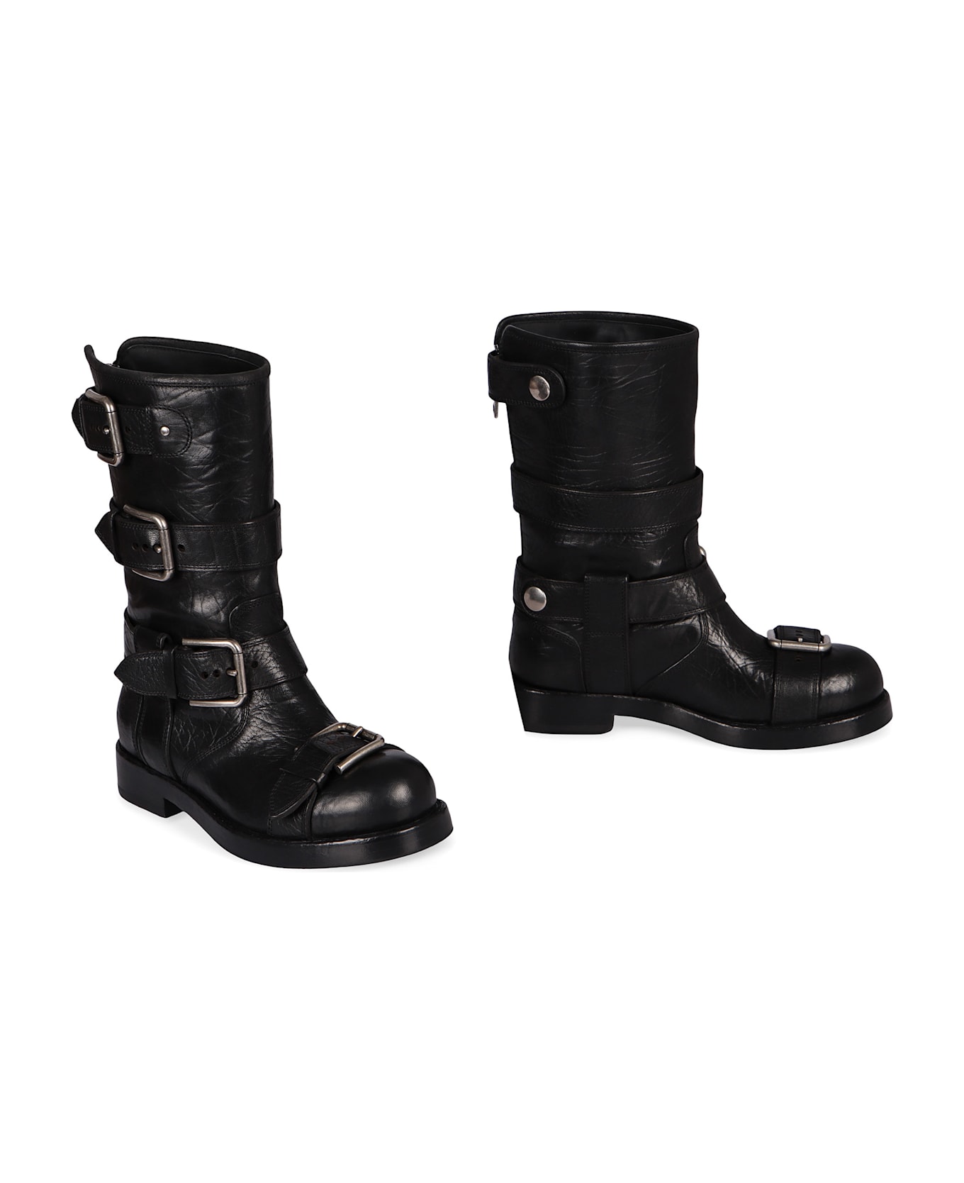 Dolce & Gabbana Leather Biker Boots - black