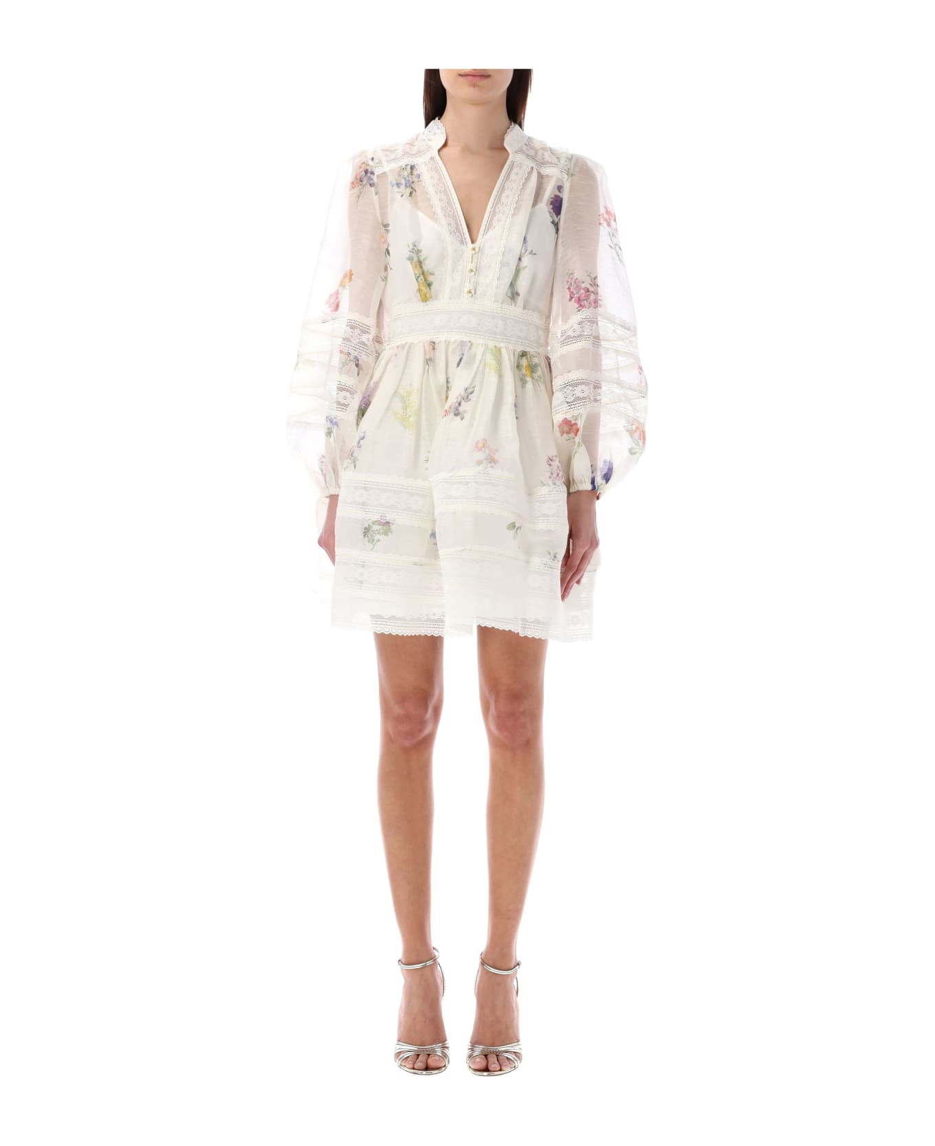 Zimmermann Natura V-neck Lace Mini Dress - WHITE FLOWER ワンピース＆ドレス