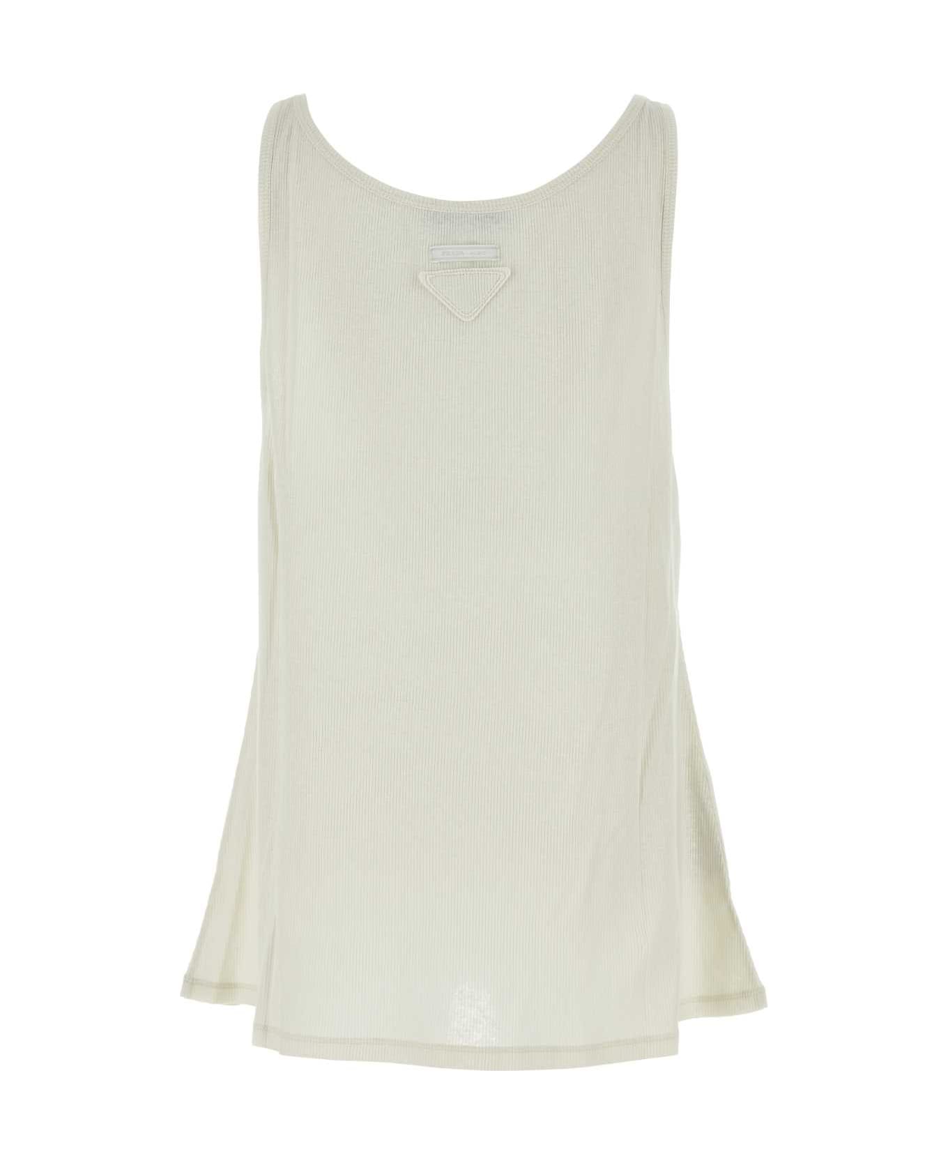 Prada Ivory Linen And Cotton Oversize Tank Top - NATURALE