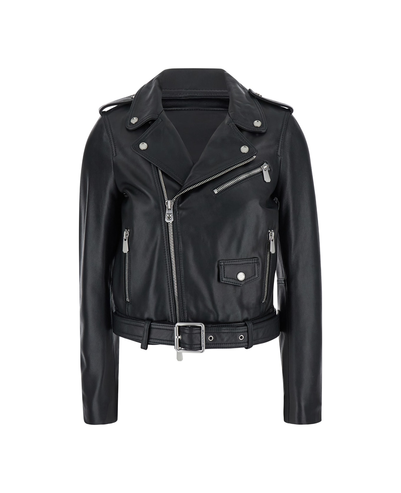 Pinko 'costa Rica' Black Biker Jacket In Leather Woman - Black