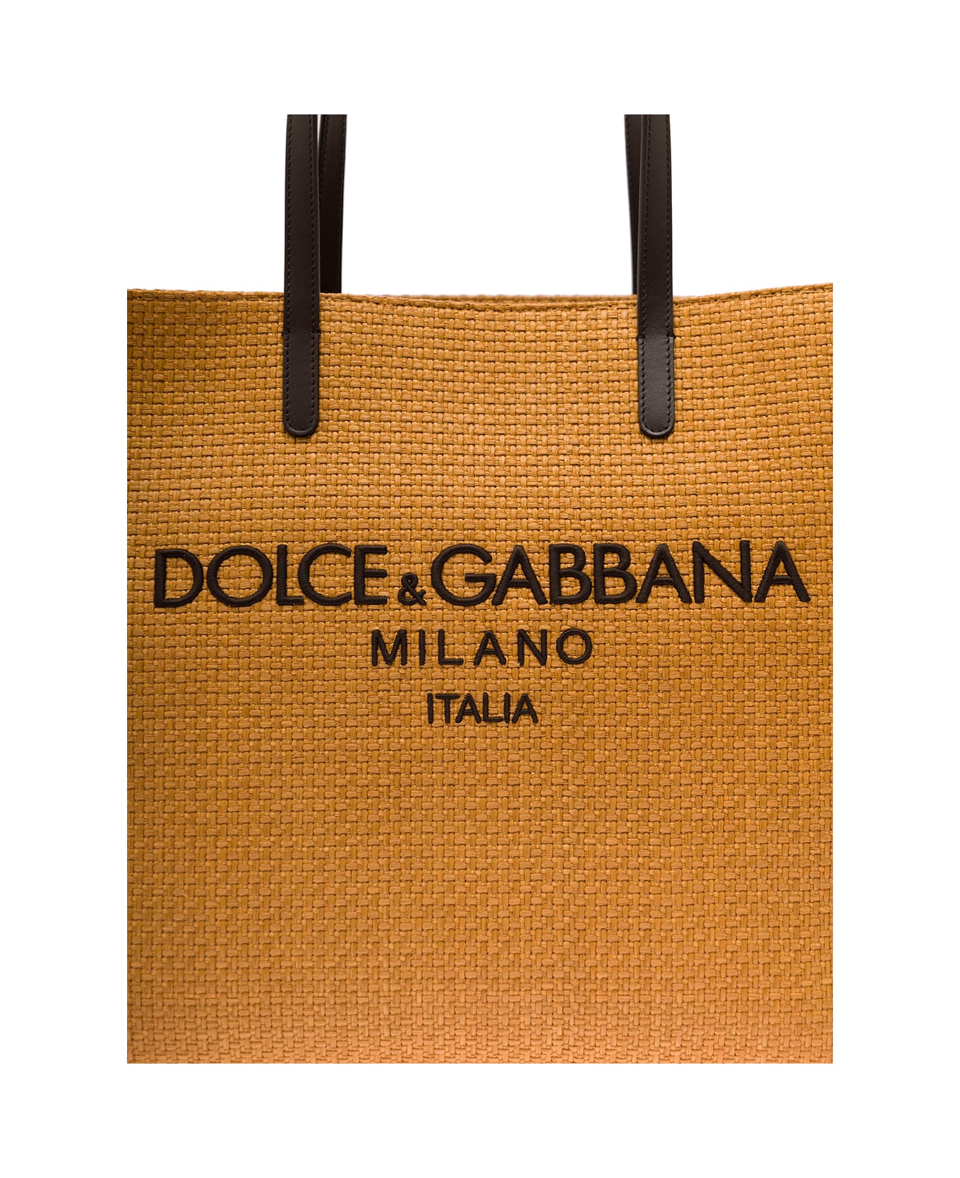 Dolce & Gabbana Beige Tote Bag With Contrasting Logo Embroidery In Raffia Man - Beige