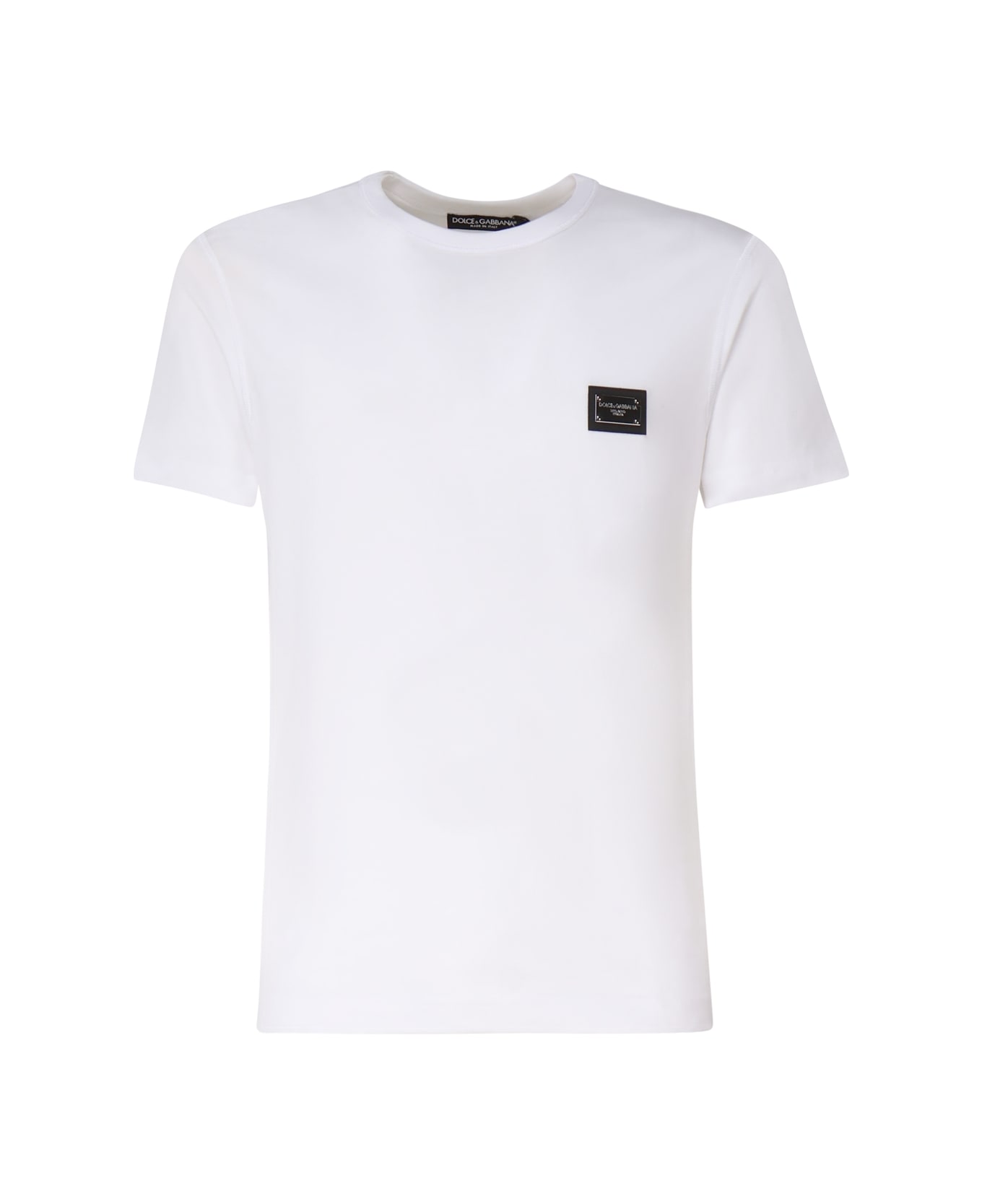 Dolce 
Gabbana Cotton T-shirt With Logo Plaque - White