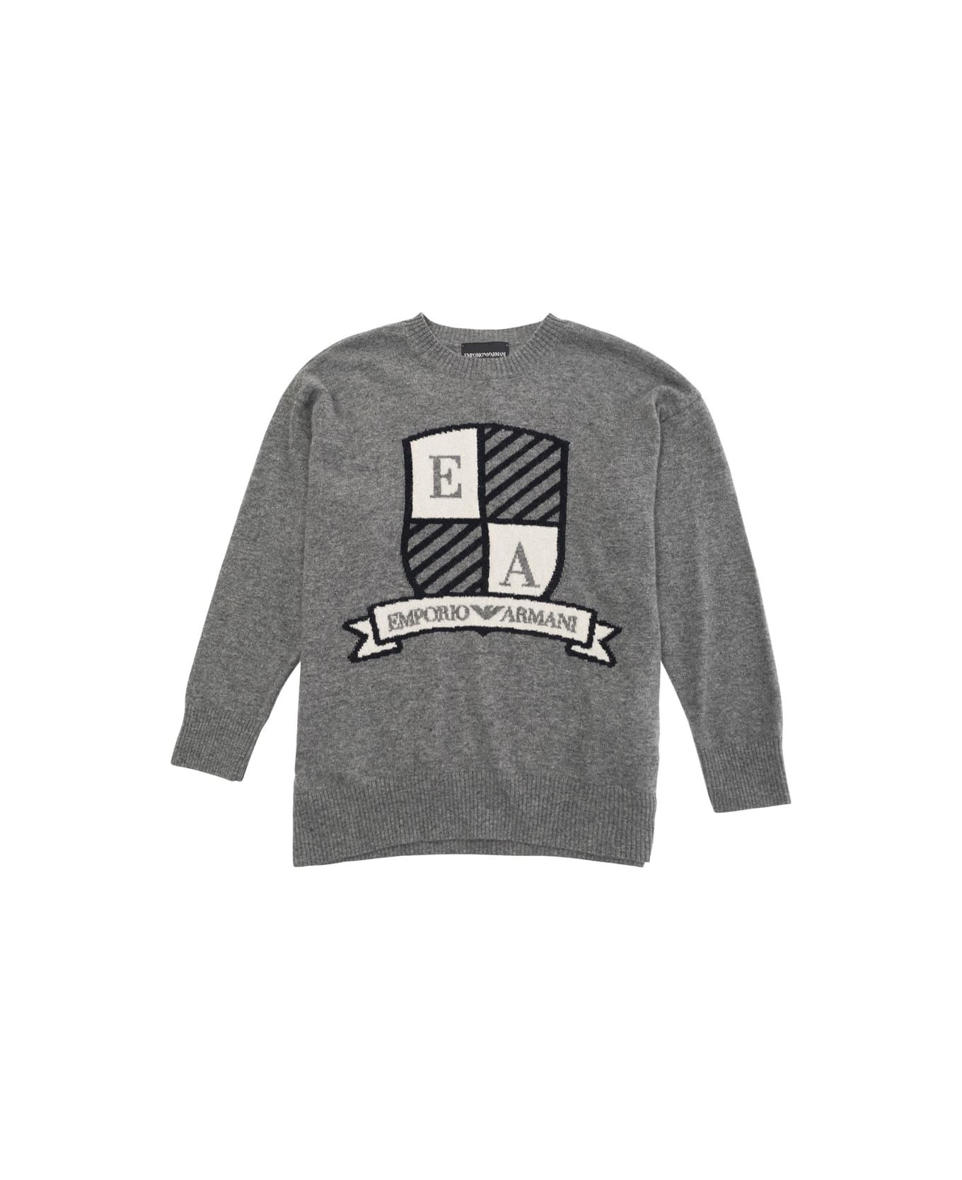 Emporio Armani Grey Sweater With Logo Crest In Wool And Cashmere Blend Boy - Grey