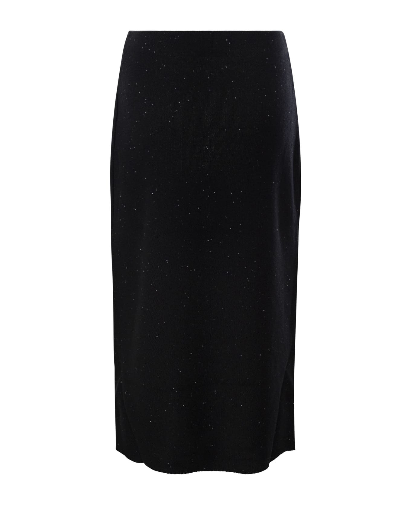 Fabiana Filippi Cotton And Linen Pencil Skirt With Micro Sequins - Black