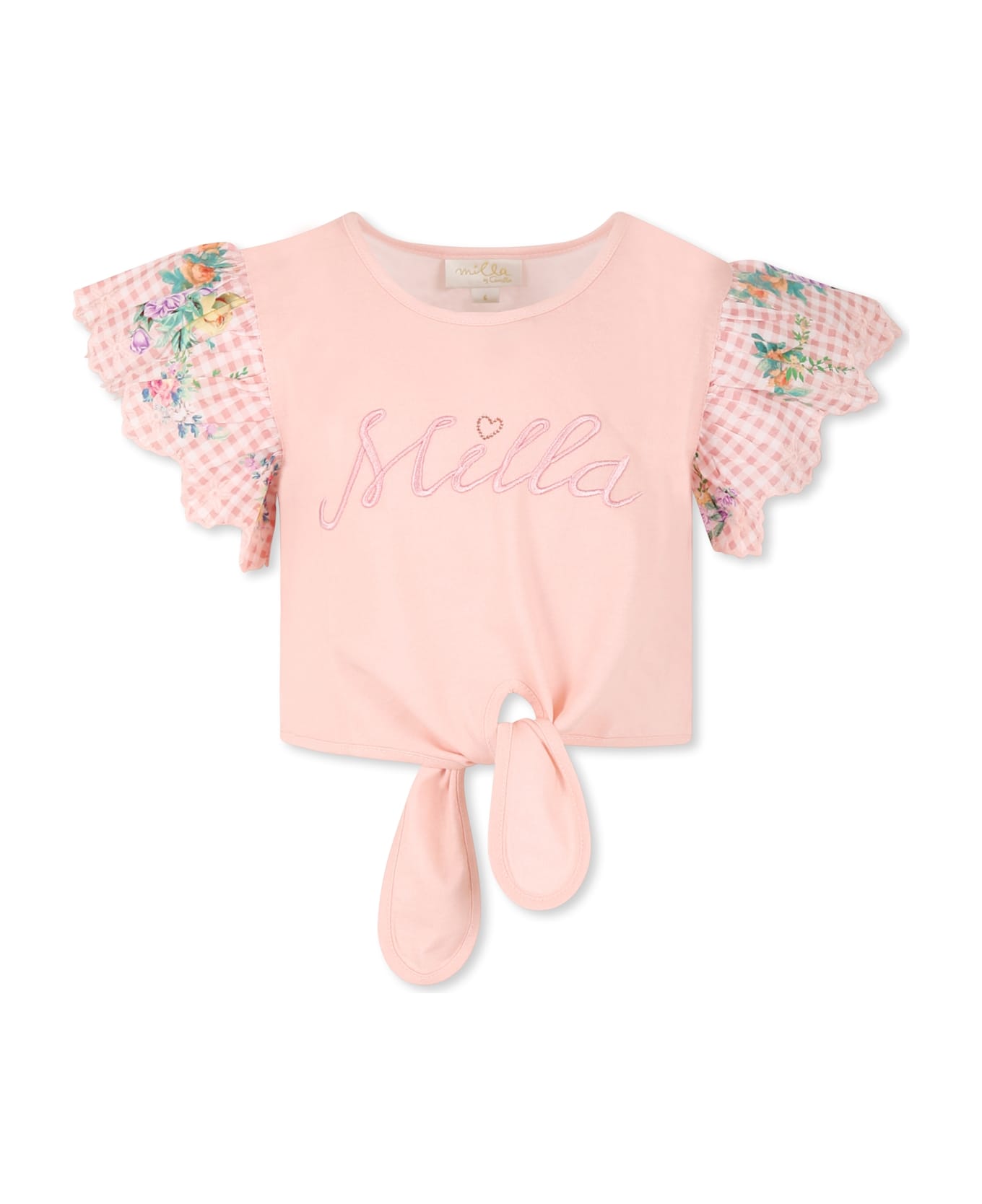 Camilla Pink Crop T-shirt For Girl With Logo - Pink