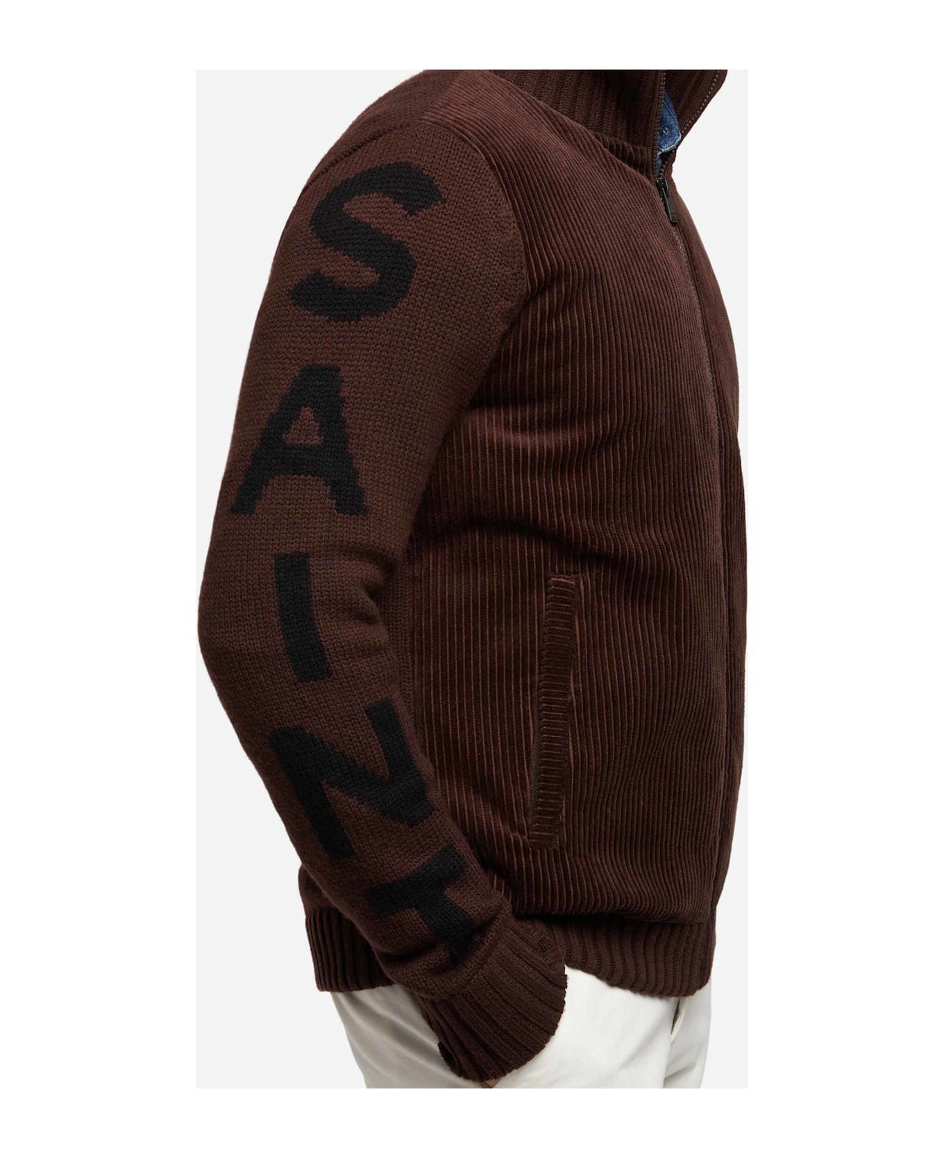 MC2 Saint Barth Brown Padded Jacket Whistler With Knitted Sleeves
