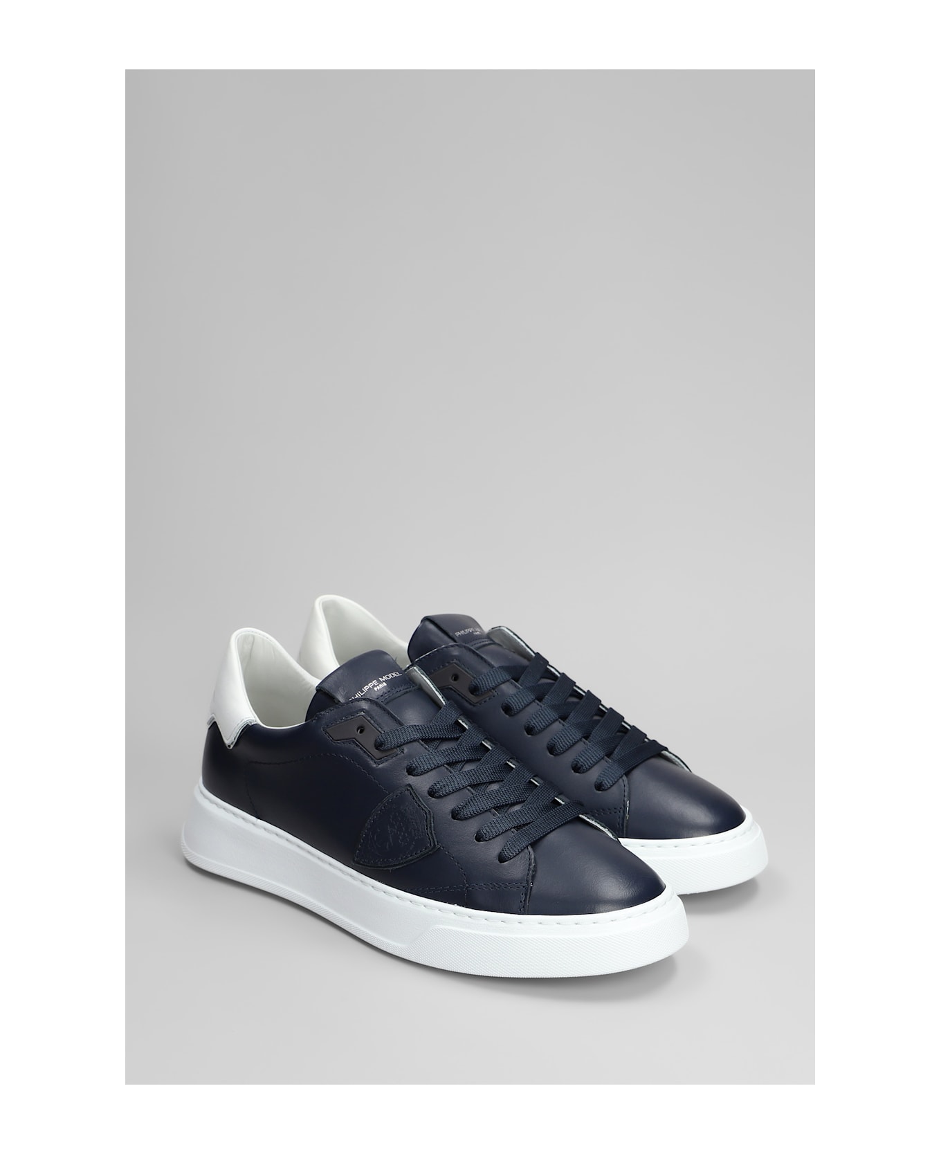 Philippe Model Temple Low Sneakers In Blue Leather - blue