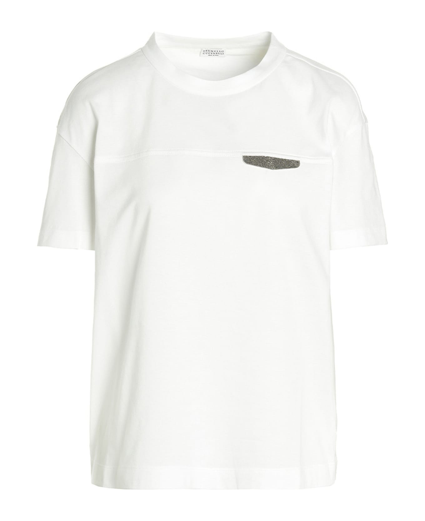 Brunello Cucinelli 'monile' Crewneck Detail T-shirt - Bianco