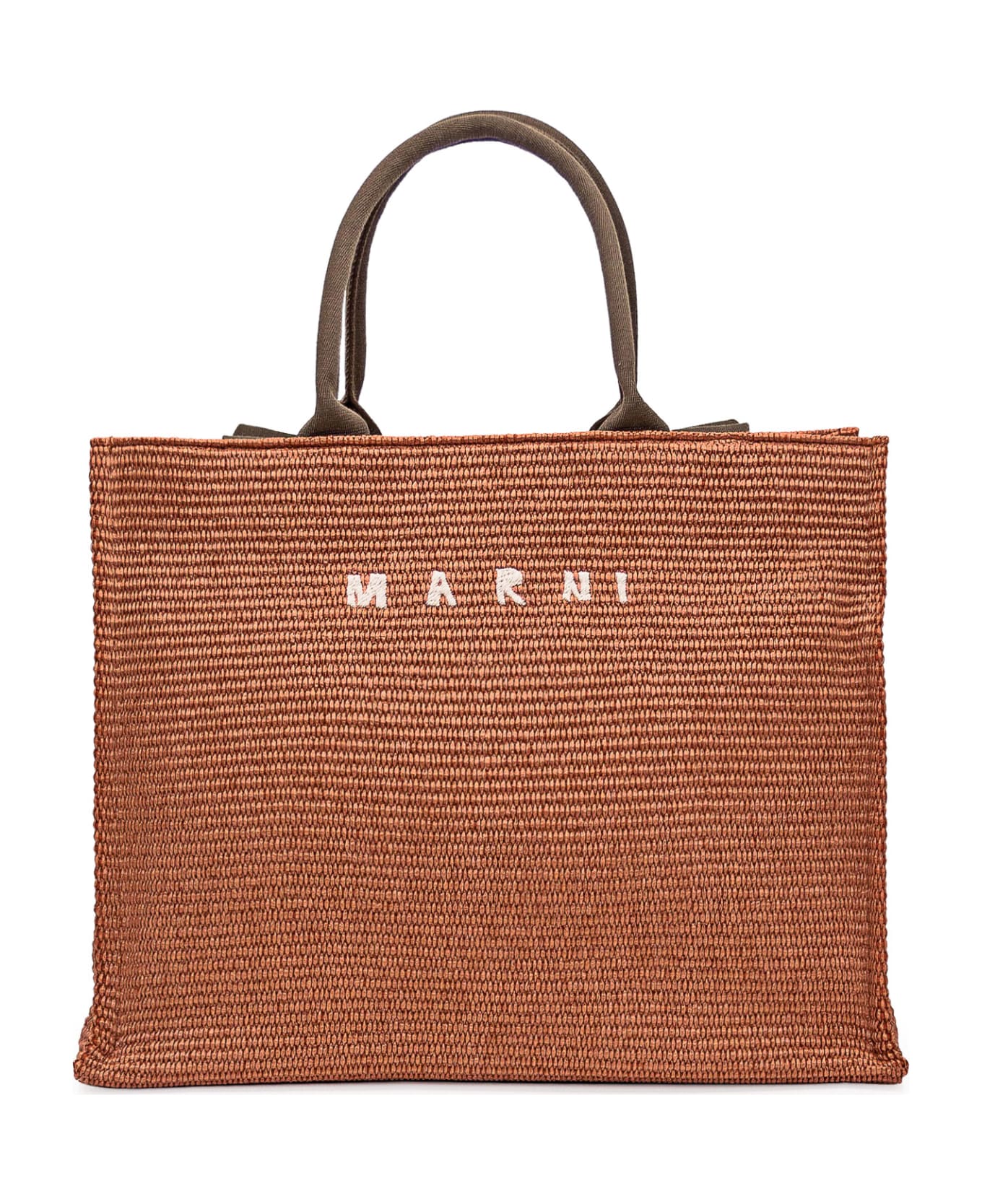 Marni Large Bag With Rafia - BRICK/OLIVE トートバッグ