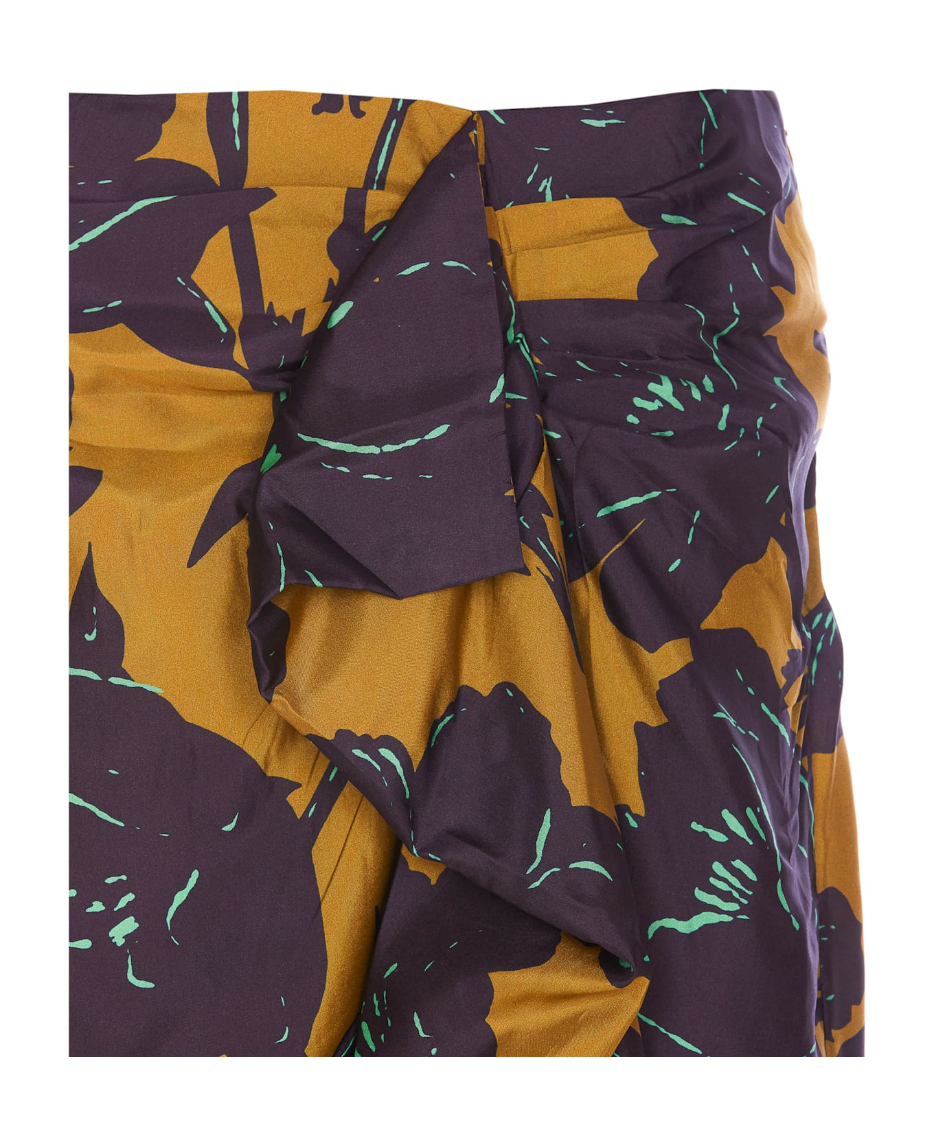 Essentiel Antwerp Silk Draped Midi Skirt With Floral Print - Brown