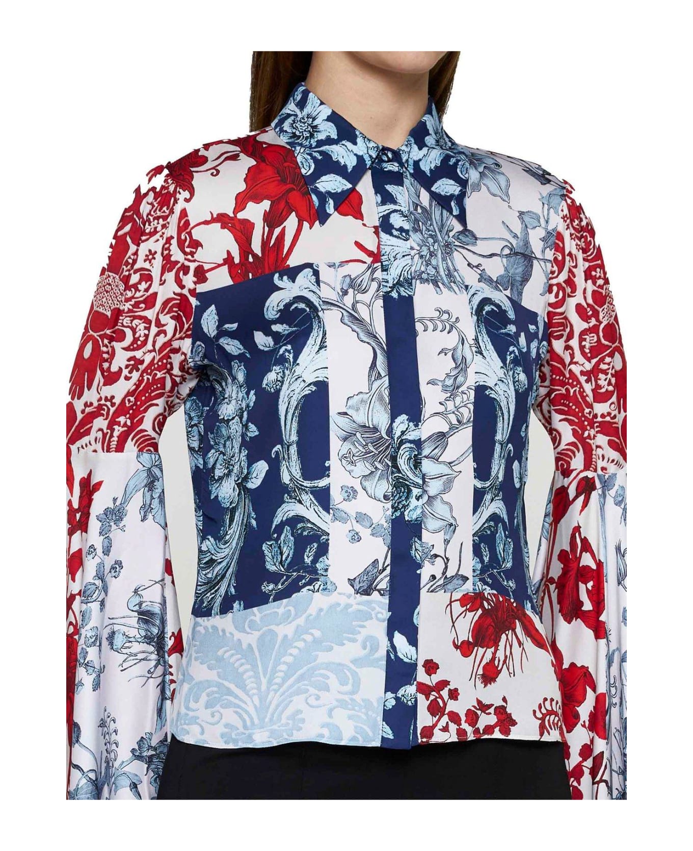Alice + Olivia Willa Floral-printed Bell-sleeved Blouse - Blue