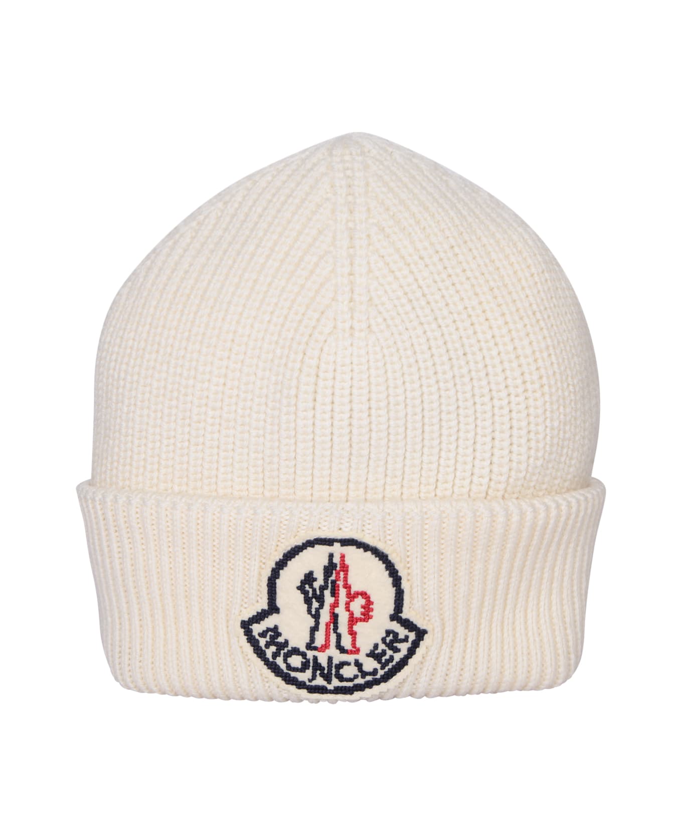 Moncler Logo Beanie Hat White - White