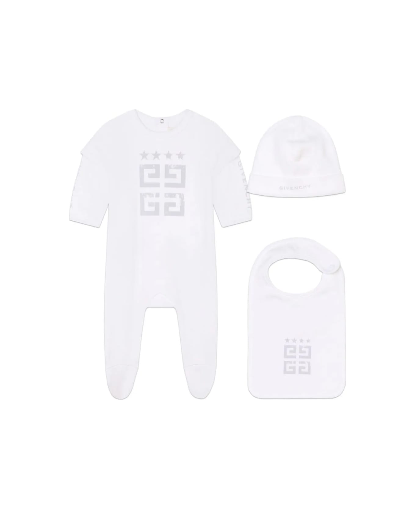 Givenchy Gift Set With Pajamas, Bib And Hat In Cotton With 4g Print - White