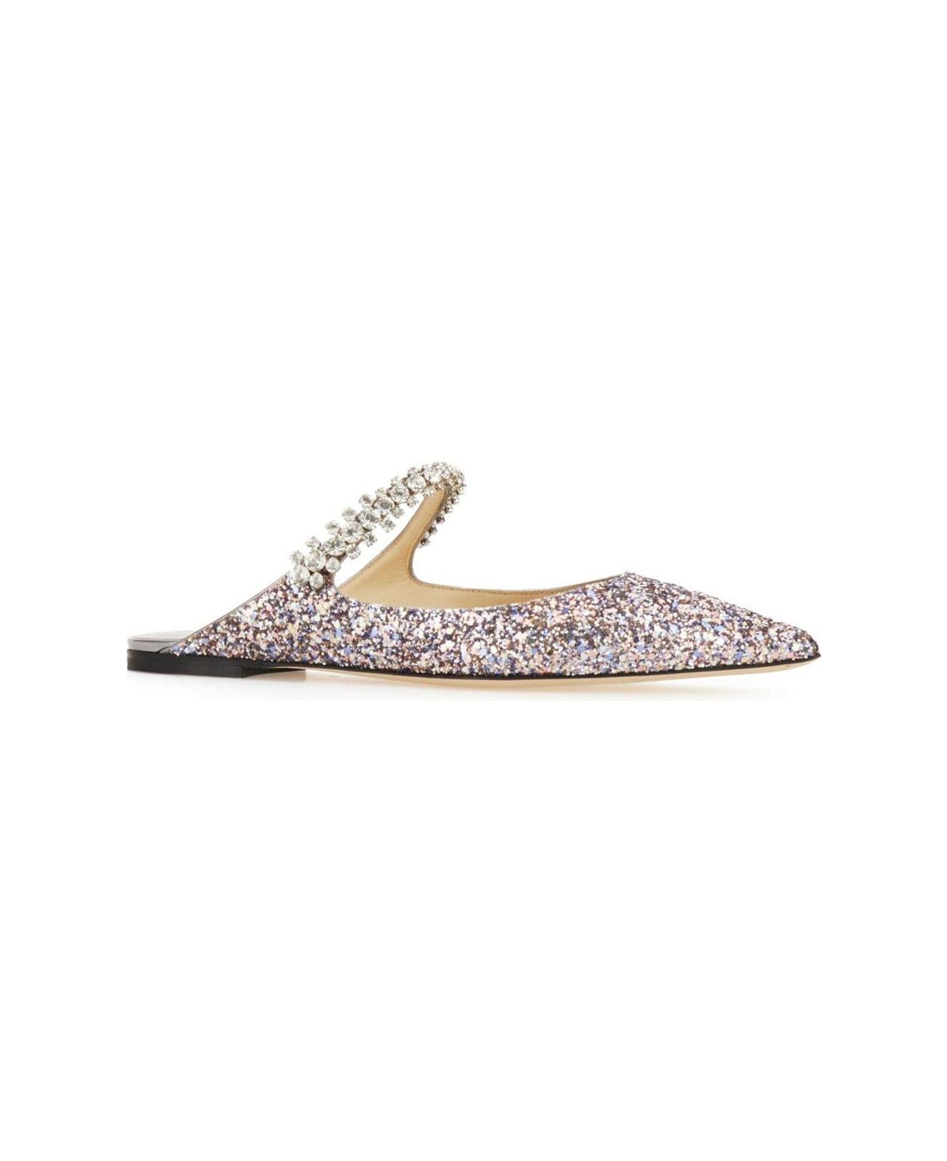 Jimmy Choo Bing Embellished Pointed Toe Ballerina Shoes - Silver フラットシューズ