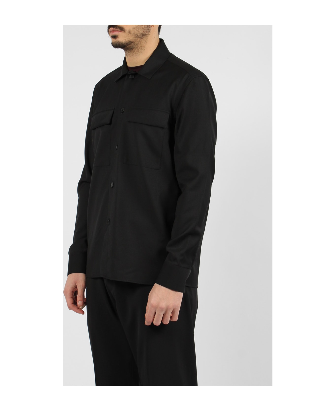 Low Brand Tropical Wool Shirt Jacket - Black