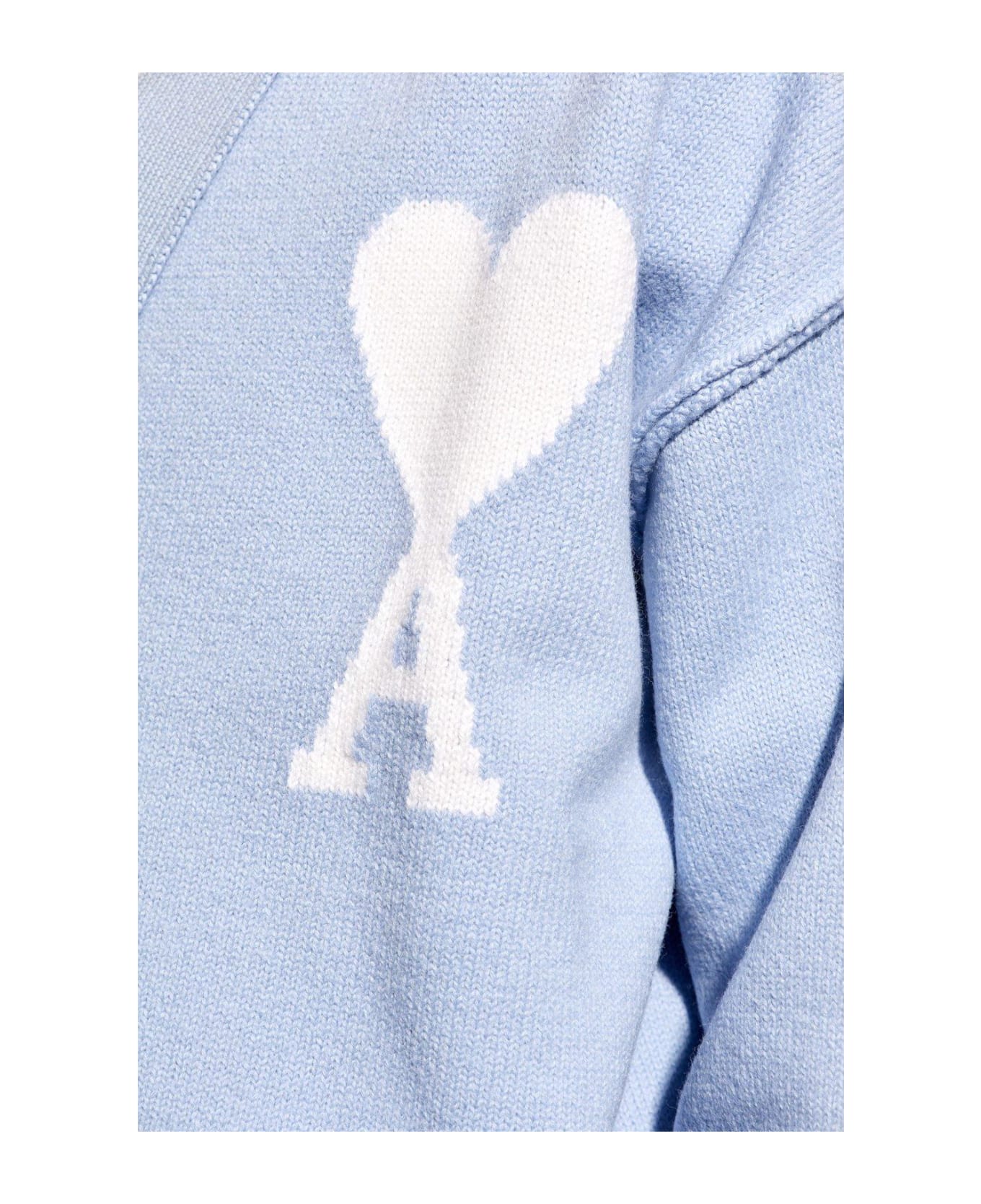 Ami Alexandre Mattiussi Logo Detail Rib Trim Cardigan - Blue/Ecru