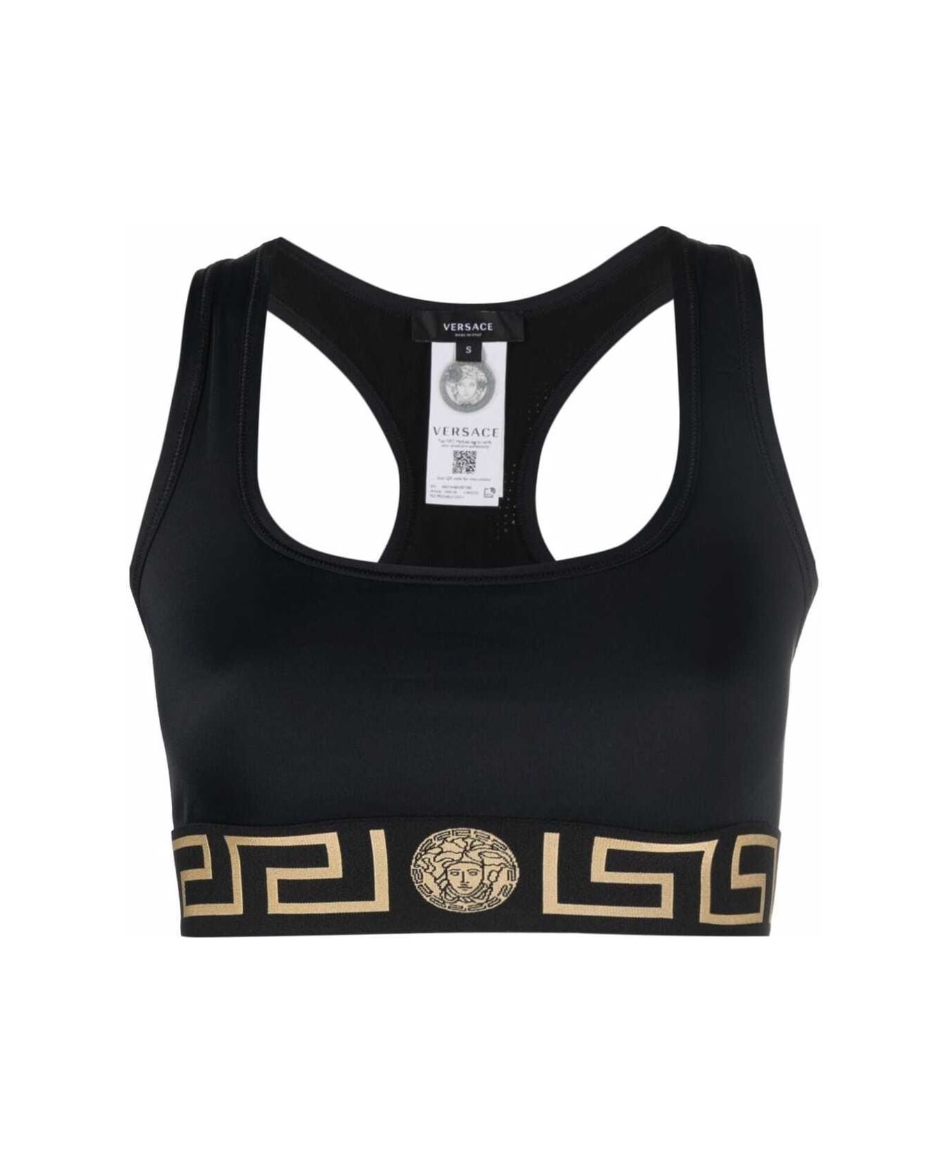 Versace Women's Black Stretch Fabric Top With  Logo - Black