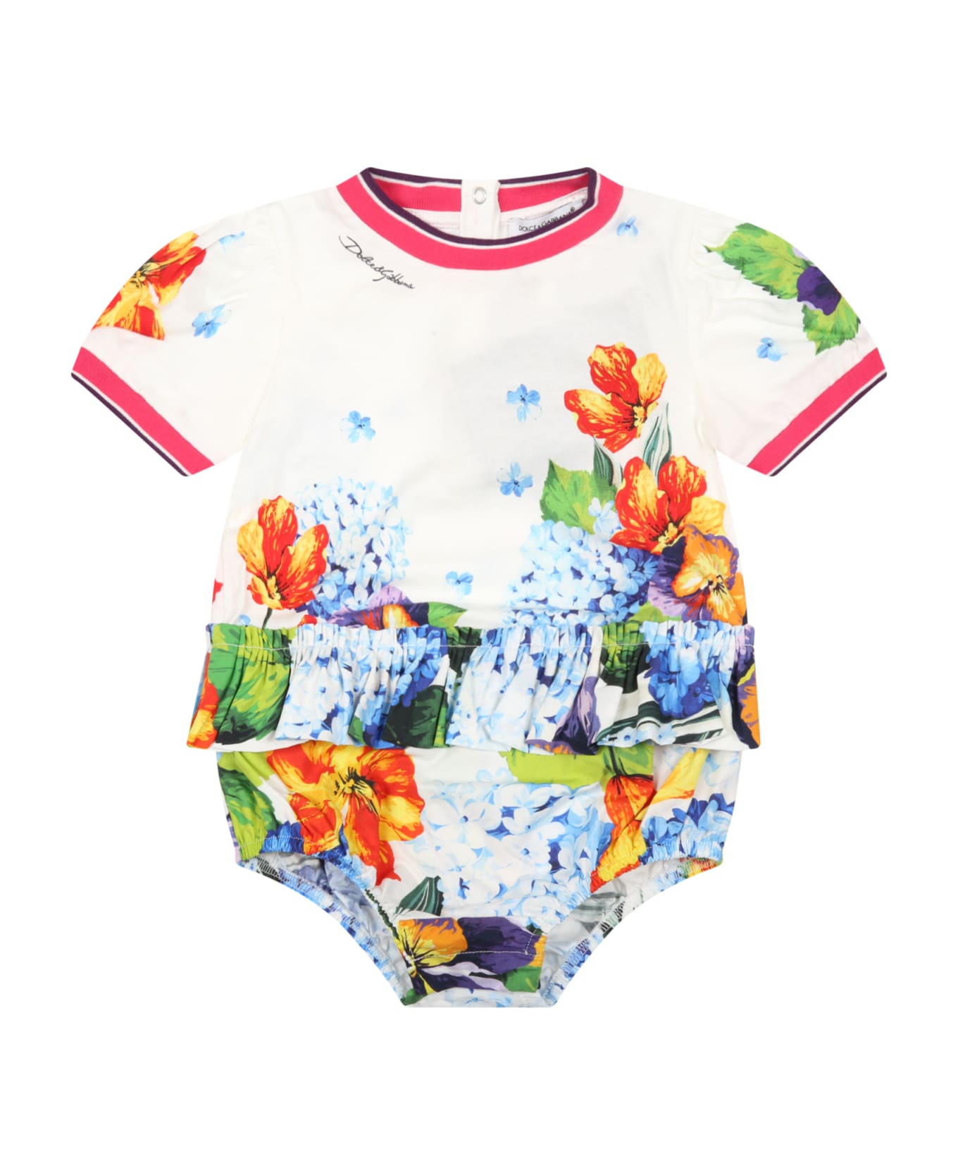 Dolce & Gabbana White Set For Baby Girl With Flowers - Multicolor