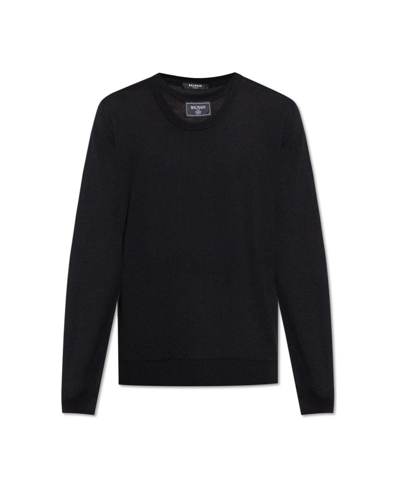 Balmain Logo Patch Double-collar Knit Sweater - BLACK
