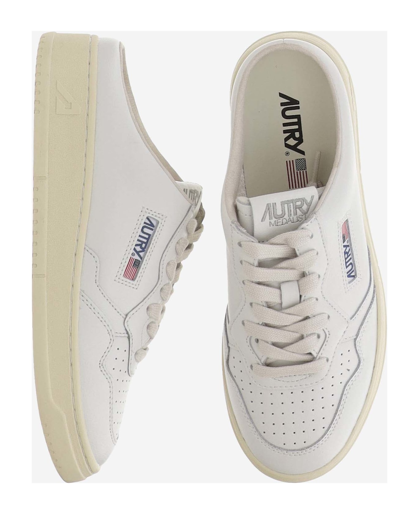 Autry Medalist Mule Low Leather Sneakers - Wht/wht