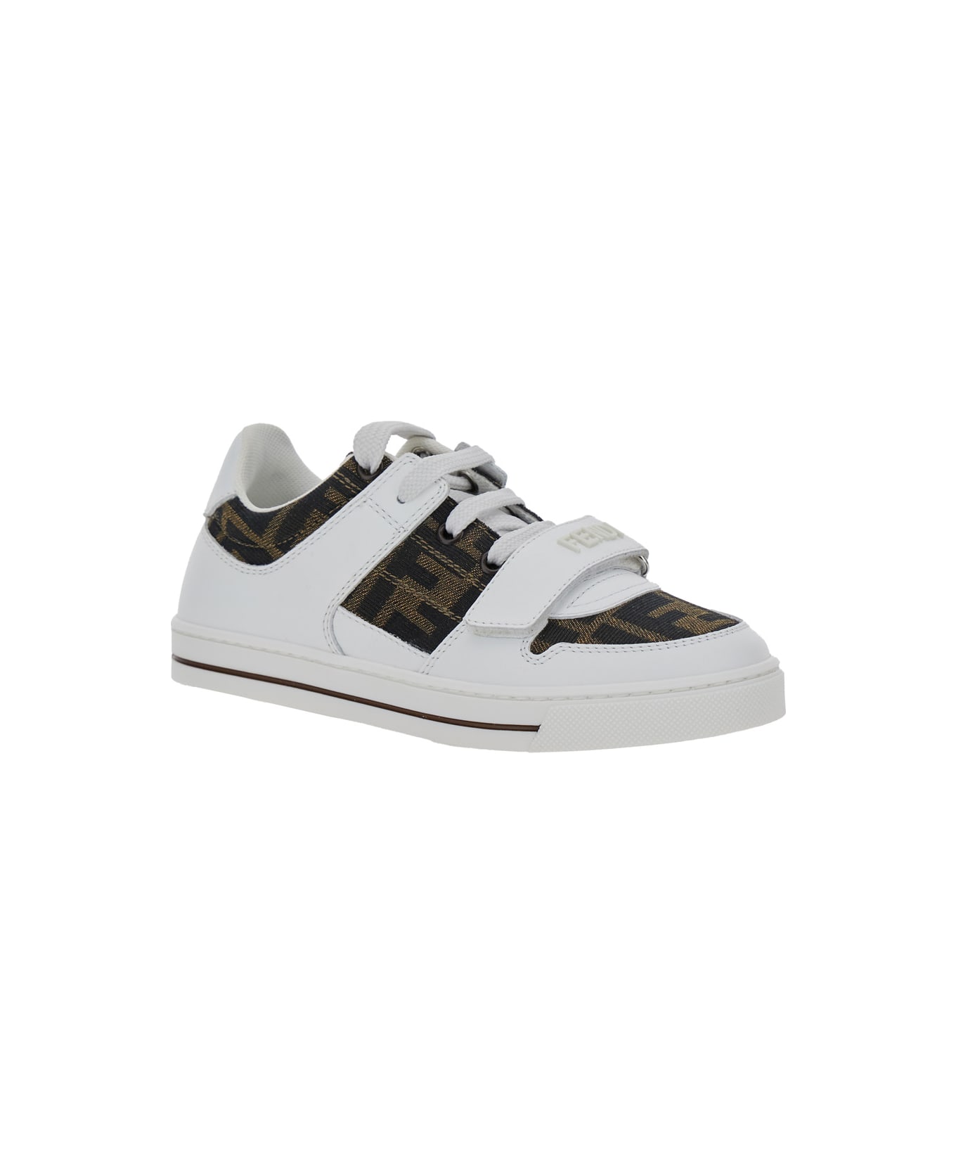 Fendi White Sneakers With All-over Ff Motif In Leather Boy - Brown